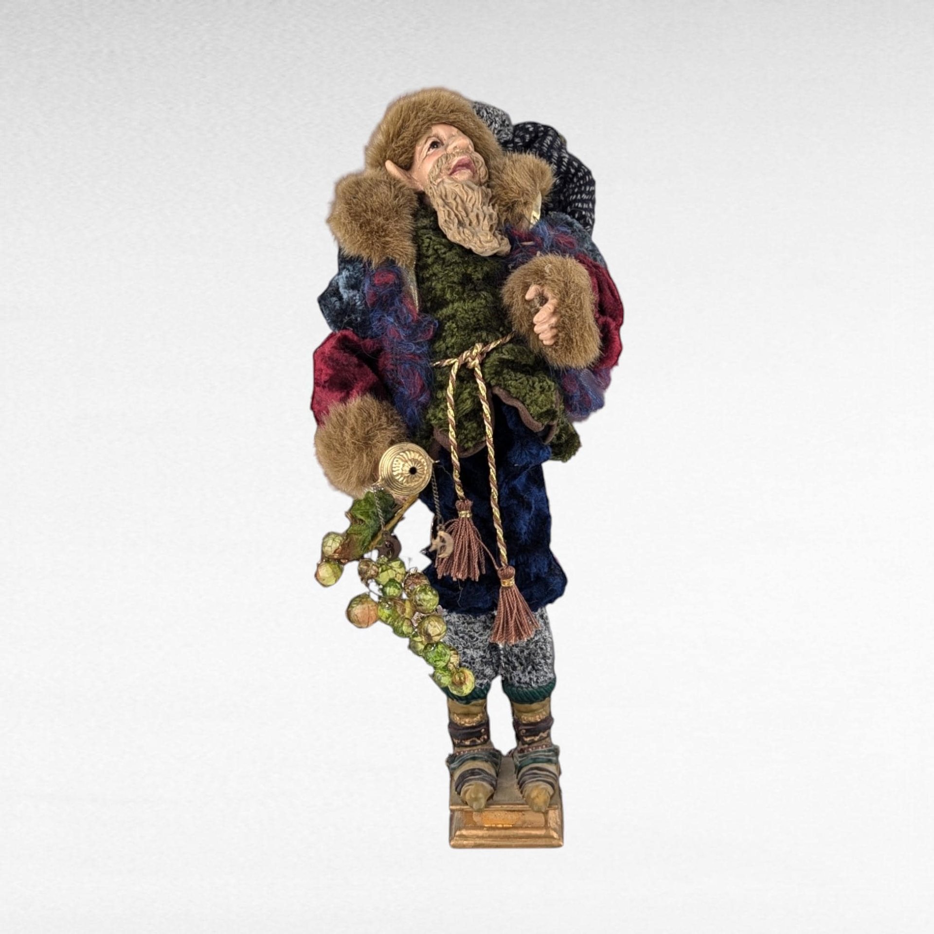 Vintage Santa's Elf Jester Figure with Grapes | Whimsical Christmas Decor | Quirky Holiday Elf Figurine | Collectible Christmas Elf