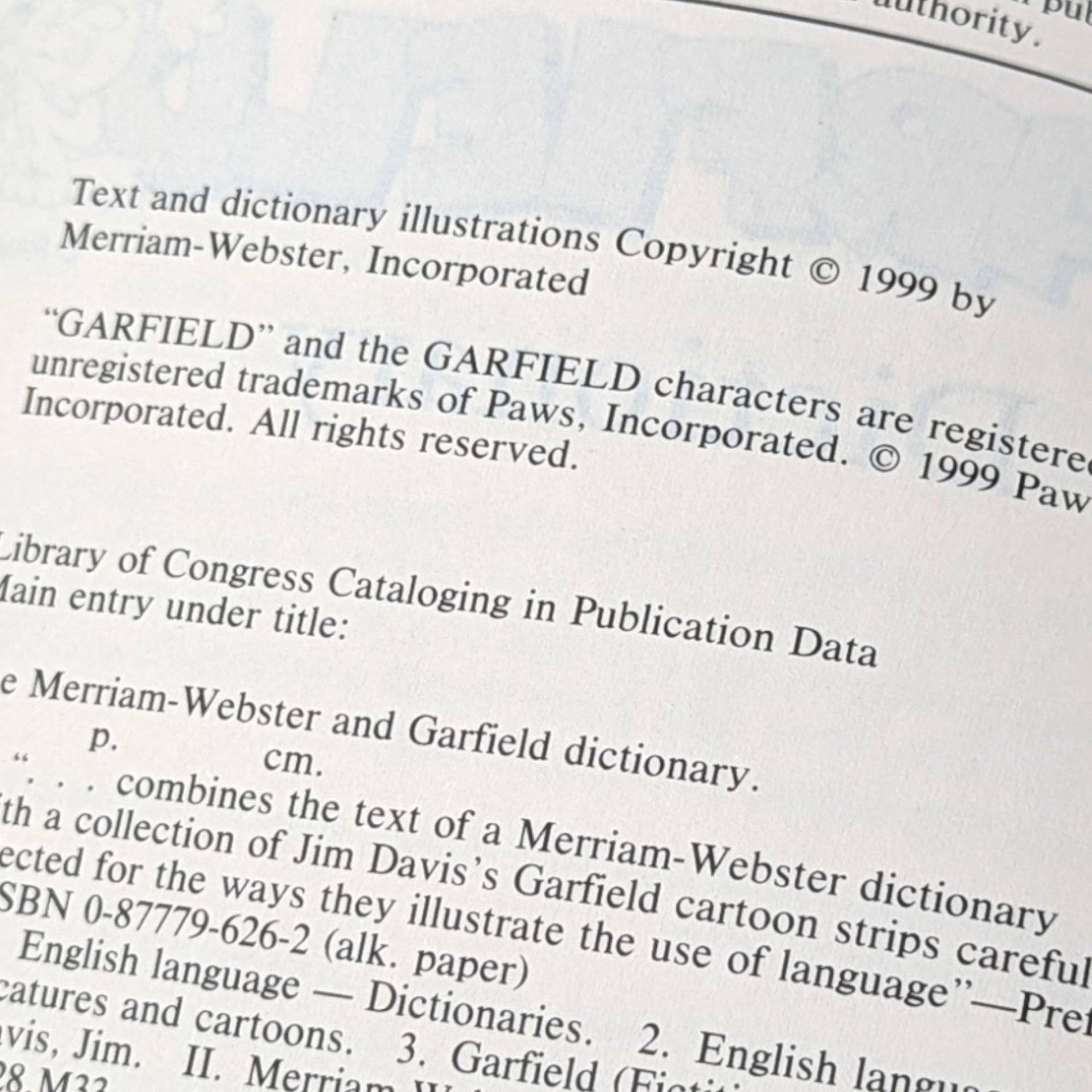 1999 Merriam-Webster Garfield Dictionary, Softcover, Children's Dictionary, Educational Book, Fun with Language, Gift for Students