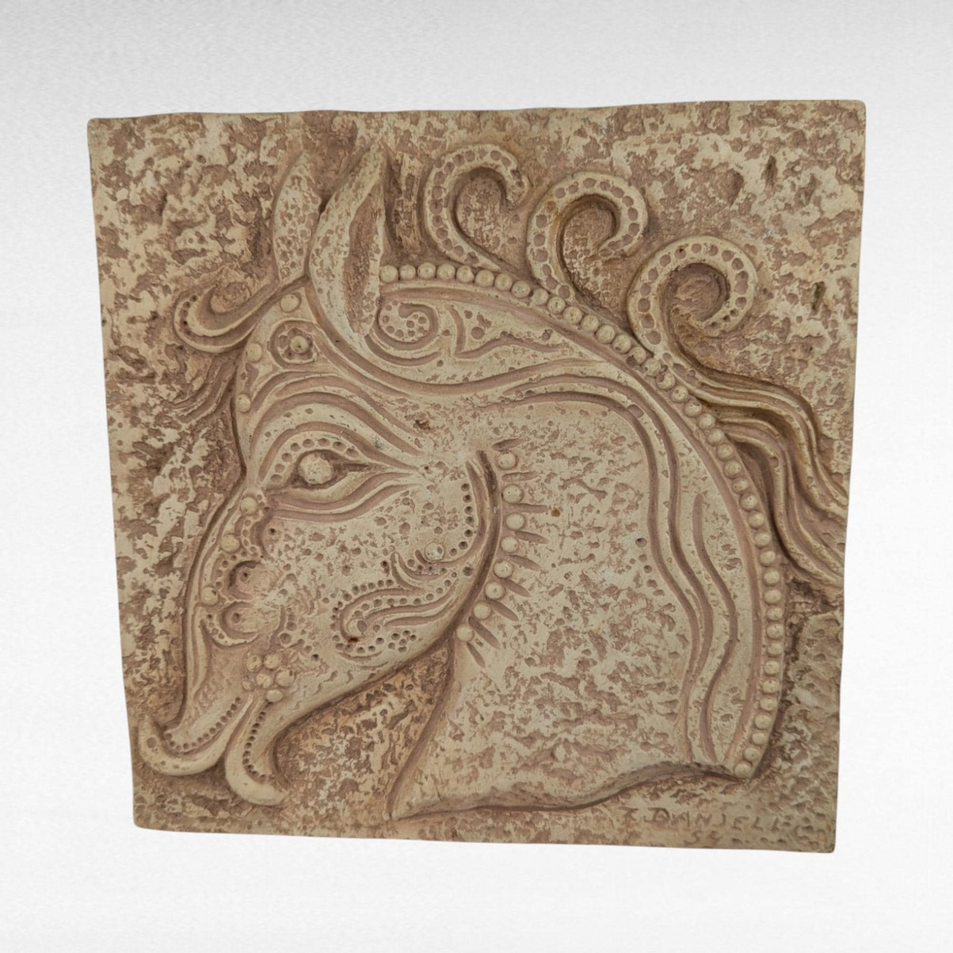 Pair of Vintage Z. Danjell Creations Greek Wall Plaques - Horse and Bull - Plaster Relief Art - Classical Decor - Textured Wall Hangings