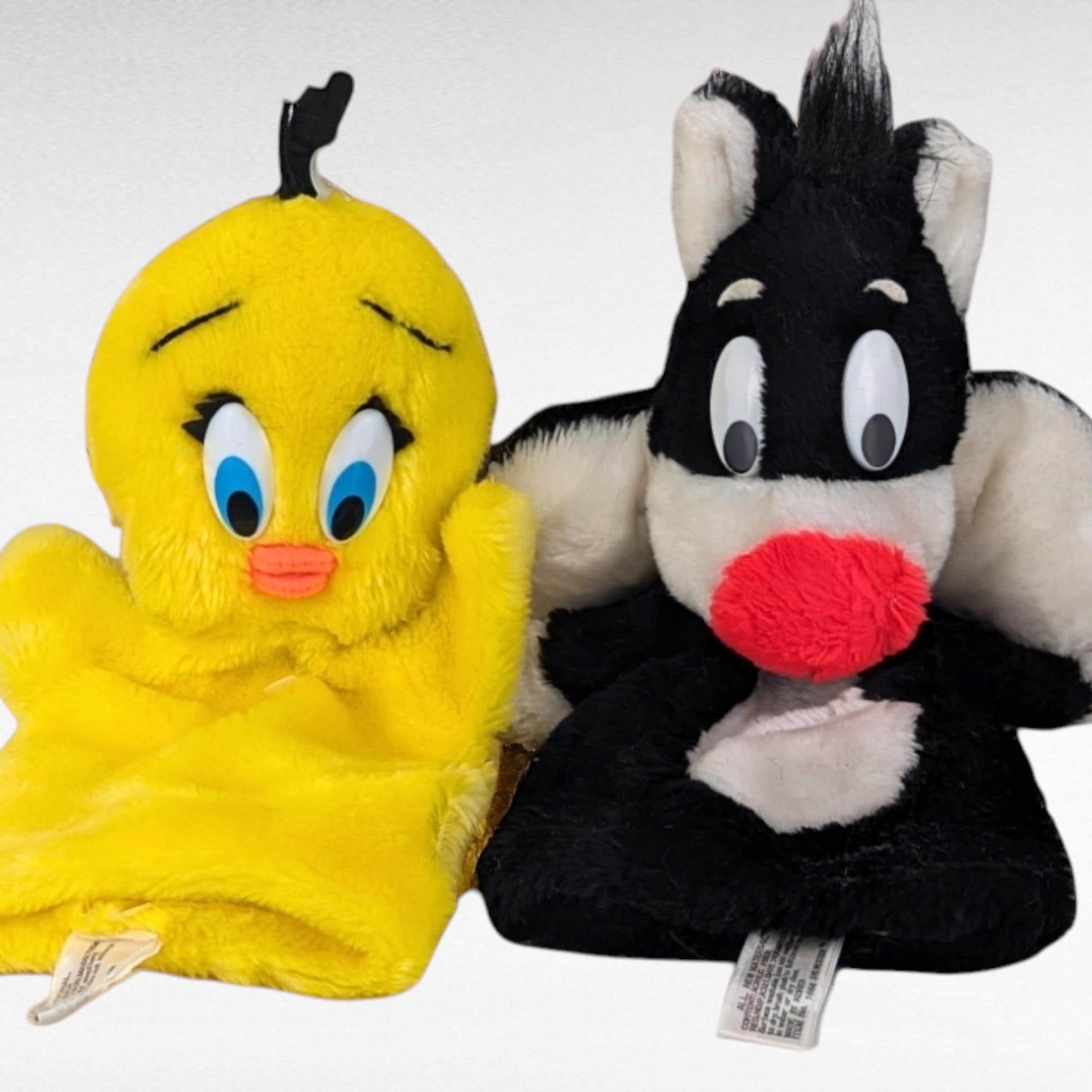 Vintage 1971 Warner Bros. Tweety and Sylvester Hand Puppets, Looney Tunes, Cartoon Puppets, Collectible Toys