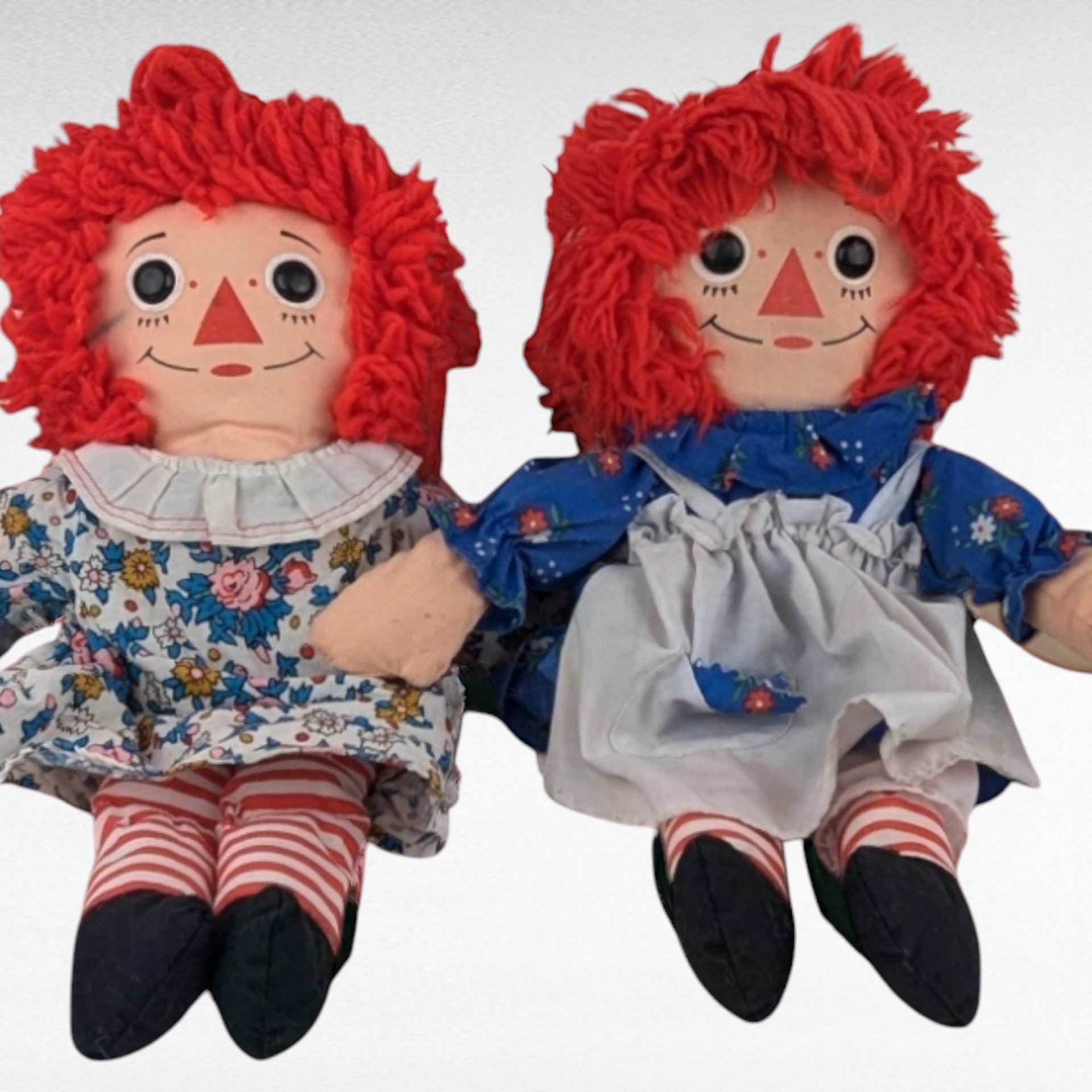 Pair of Vintage Raggedy Ann Dolls, 12" Classic Rag Dolls, Collectible Toys, Red Yarn Hair