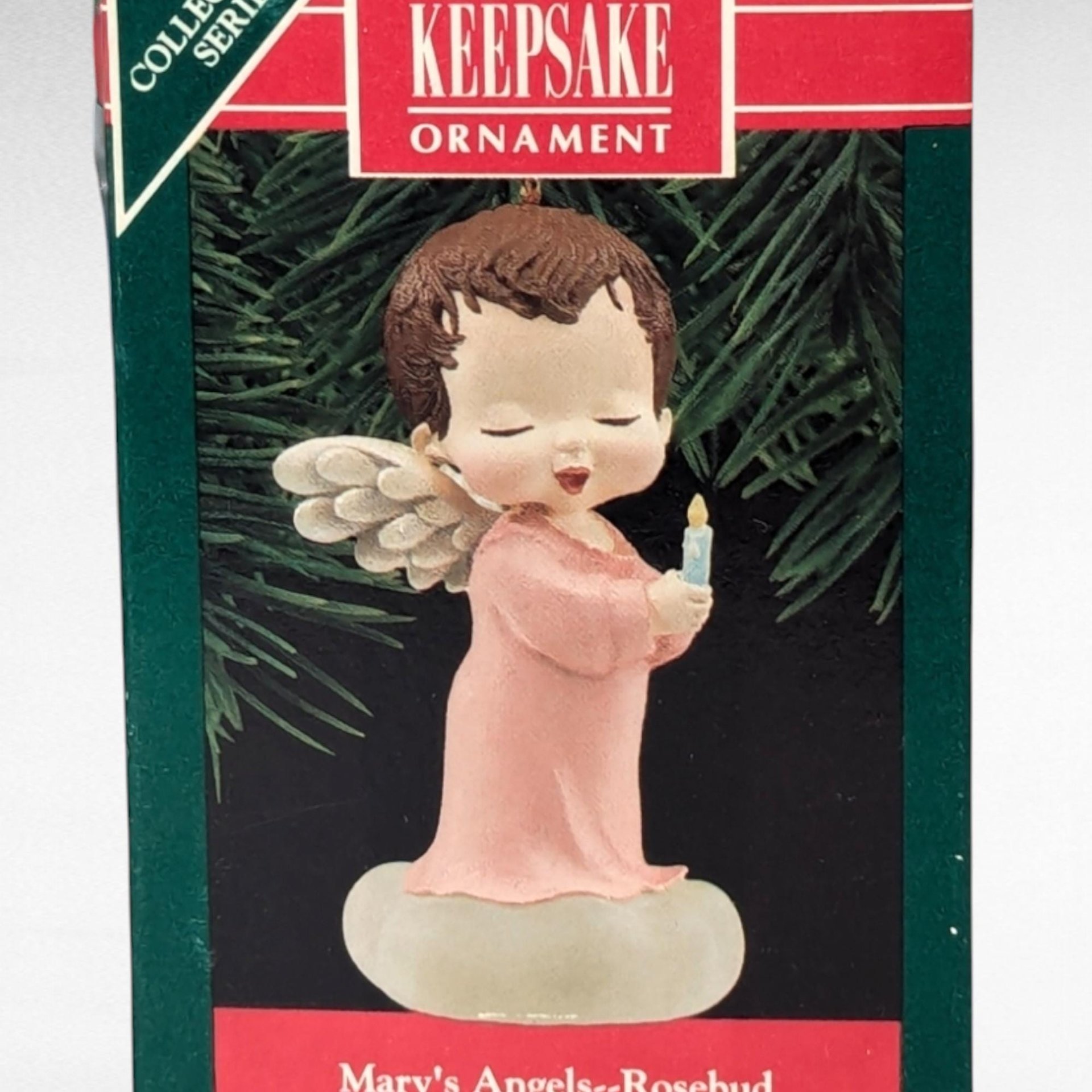 1990 Hallmark Mary's Angels "Rosebud" Ornament, Angel with Candle, Keepsake Ornament