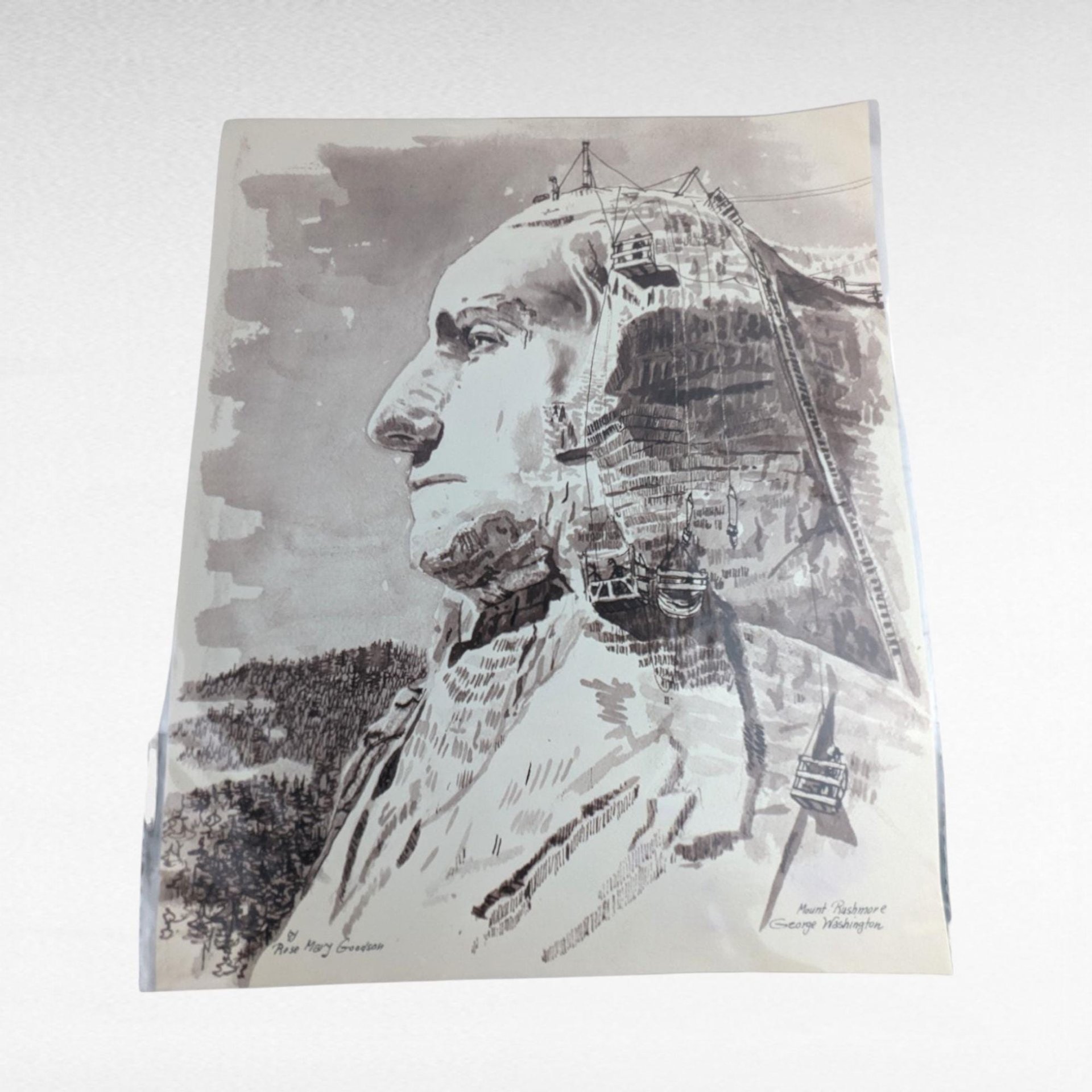 Vintage Rose Mary Goodson Mount Rushmore Print Set, Jefferson, Roosevelt, Lincoln, Washington, Historical Art, Americana Decor