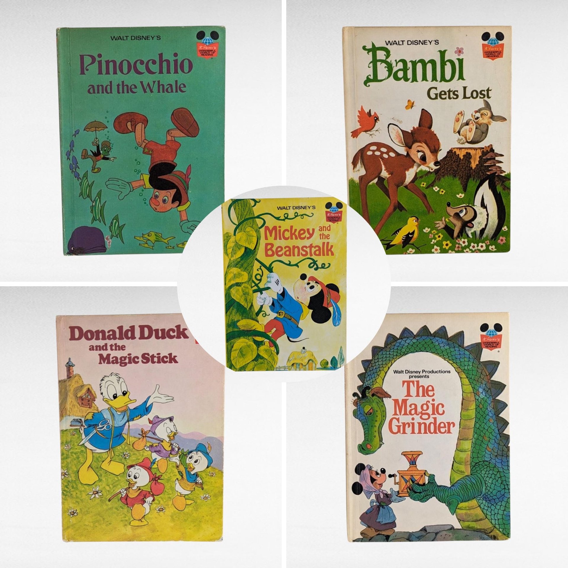 Vintage Walt Disney Book Lot - Mickey Mouse, Bambi, Donald Duck, Pinocchio - Classic Children's Literature - Collectible Disney Books