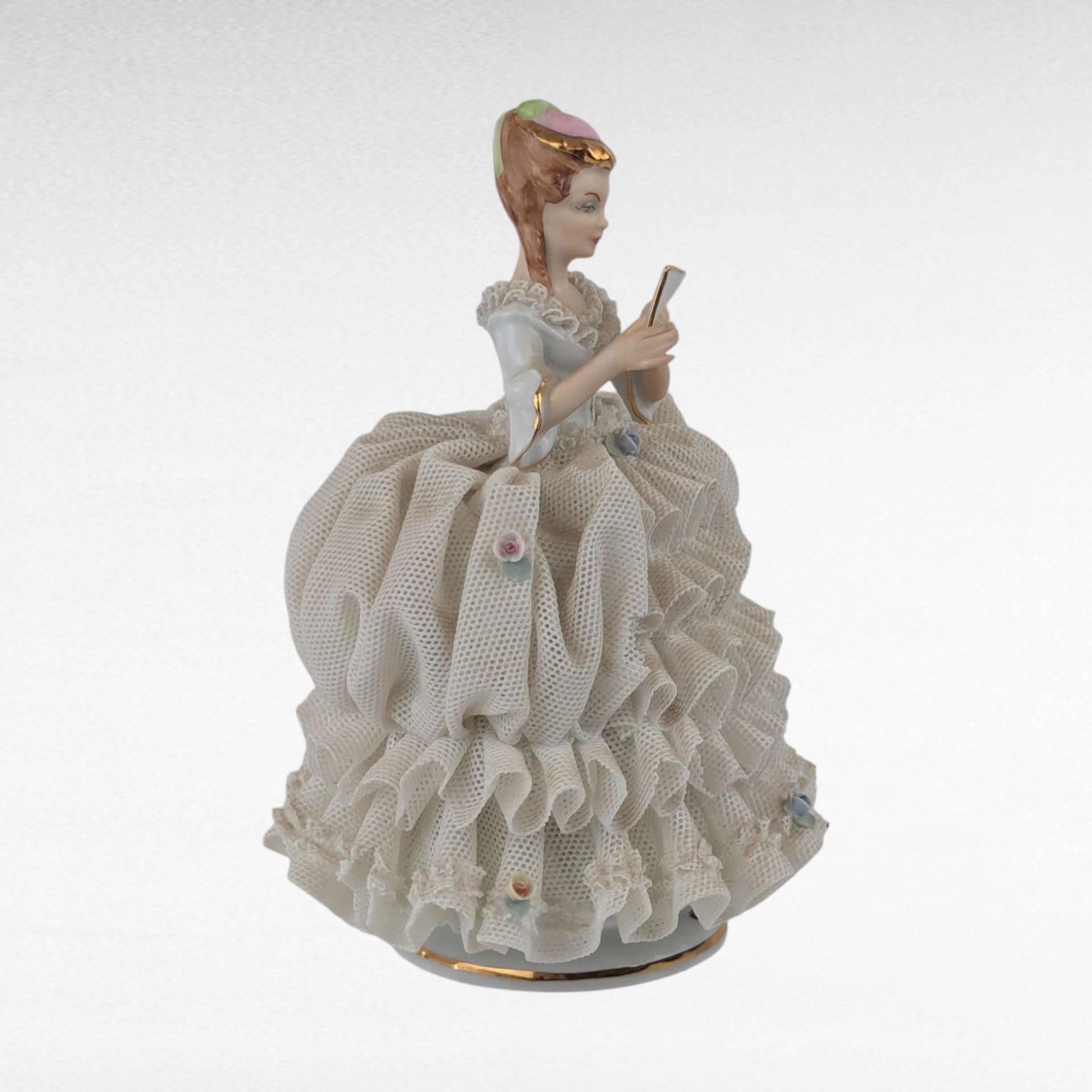 Vintage Reine Handarbeit Porcelain Lady Reading Figurine, German Porcelain, Reading Woman Statue, Gift for Book Lover, Vintage Home Decor