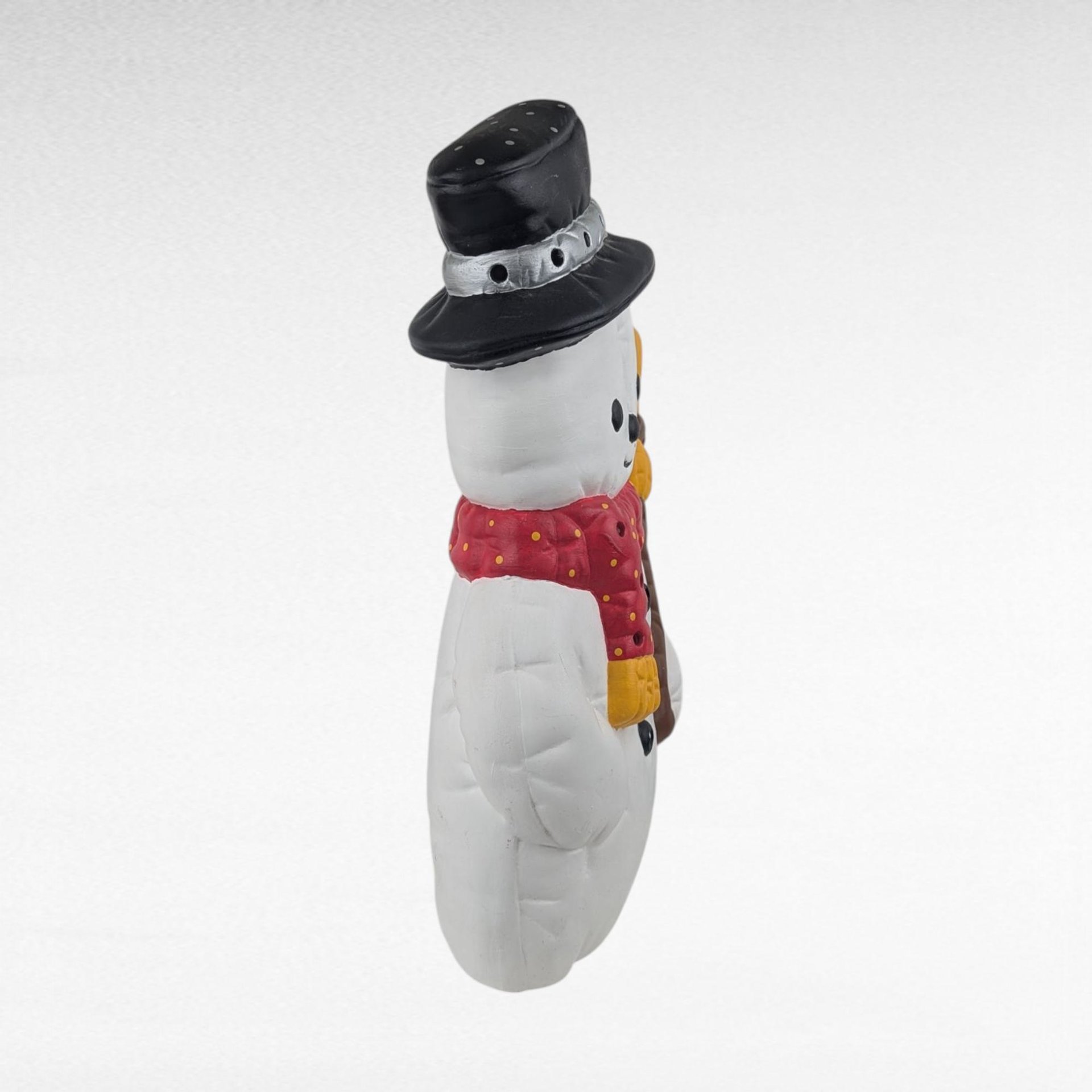 Vintage Ceramic Snowman Light Up (No Cord) Figure, Hand Painted Holiday Decor, 13.5 Inch Christmas Decoration, Gift for Snowman Collector