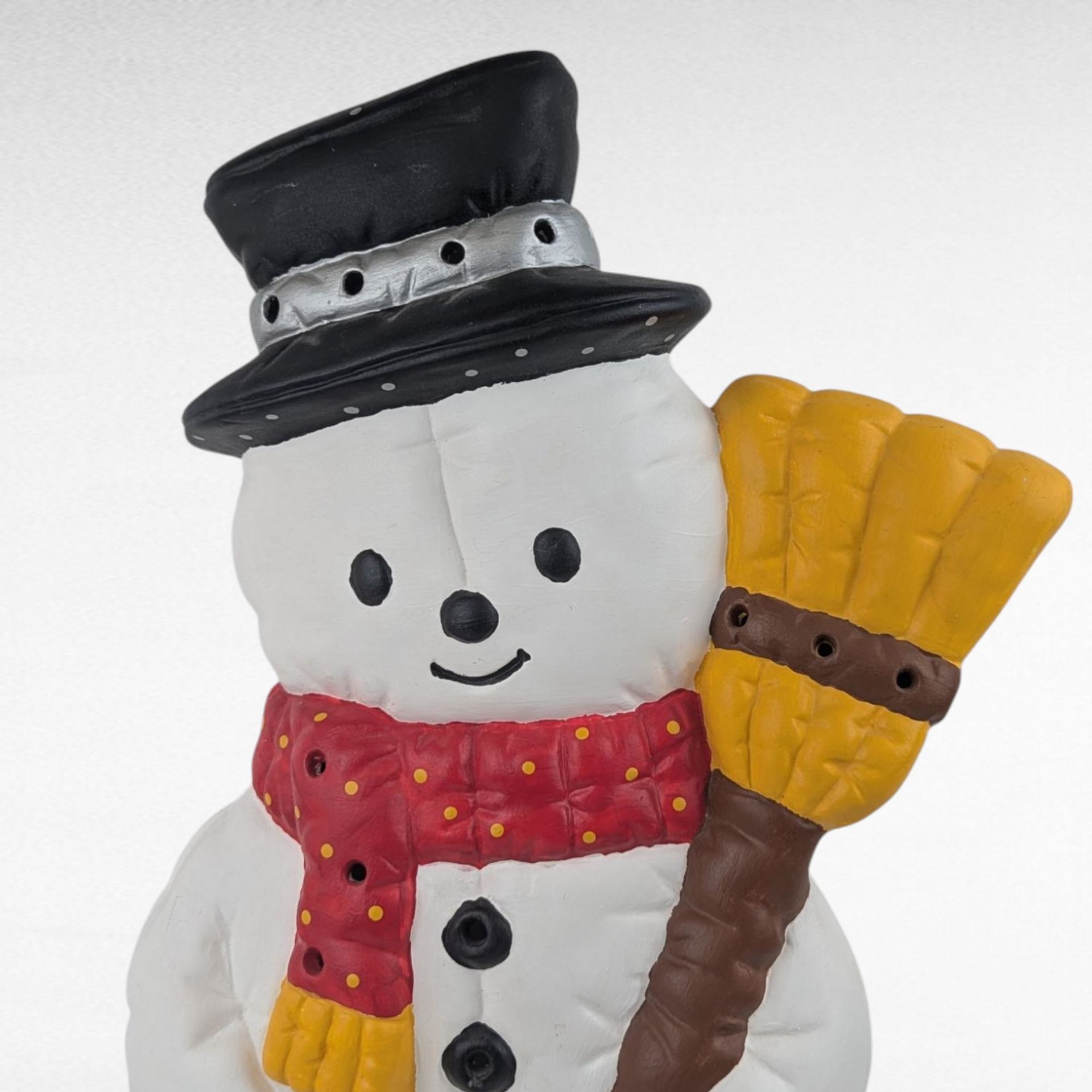Vintage Ceramic Snowman Light Up (No Cord) Figure, Hand Painted Holiday Decor, 13.5 Inch Christmas Decoration, Gift for Snowman Collector