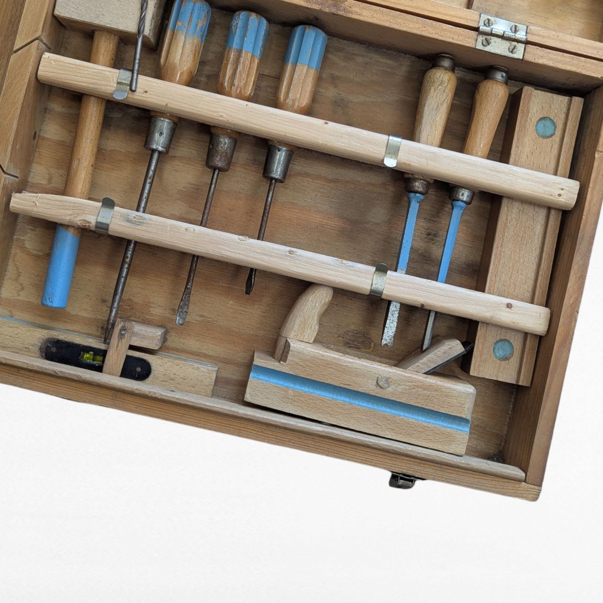 Vintage Handy Andy Tool Chest, Wooden Toy Tool Box, Kids Carpentry Set, Gift for Child, Retro Workshop Decor