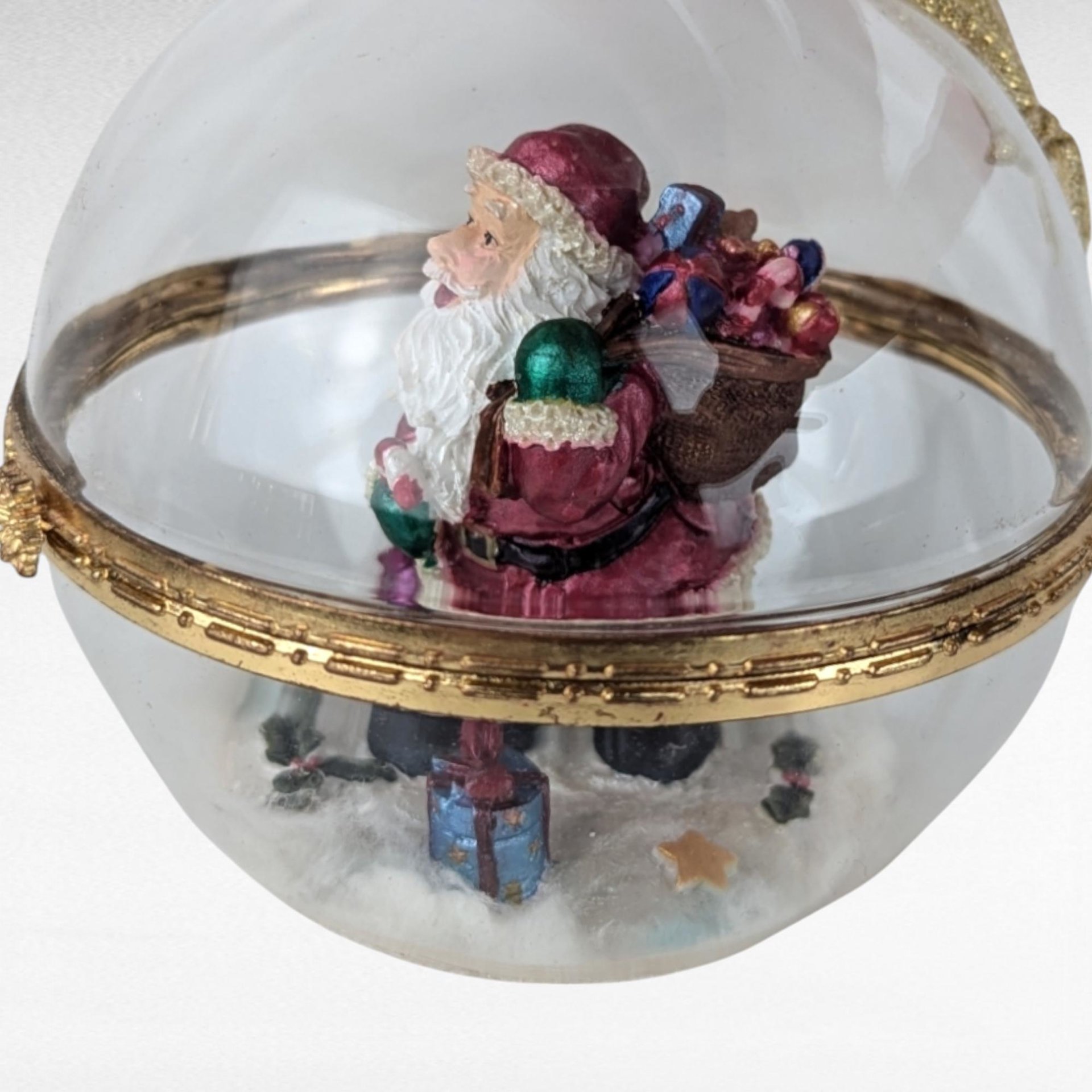 Vintage Hinged Glass Santa Ornament, Collectible Christmas Decor, Gift for Collector