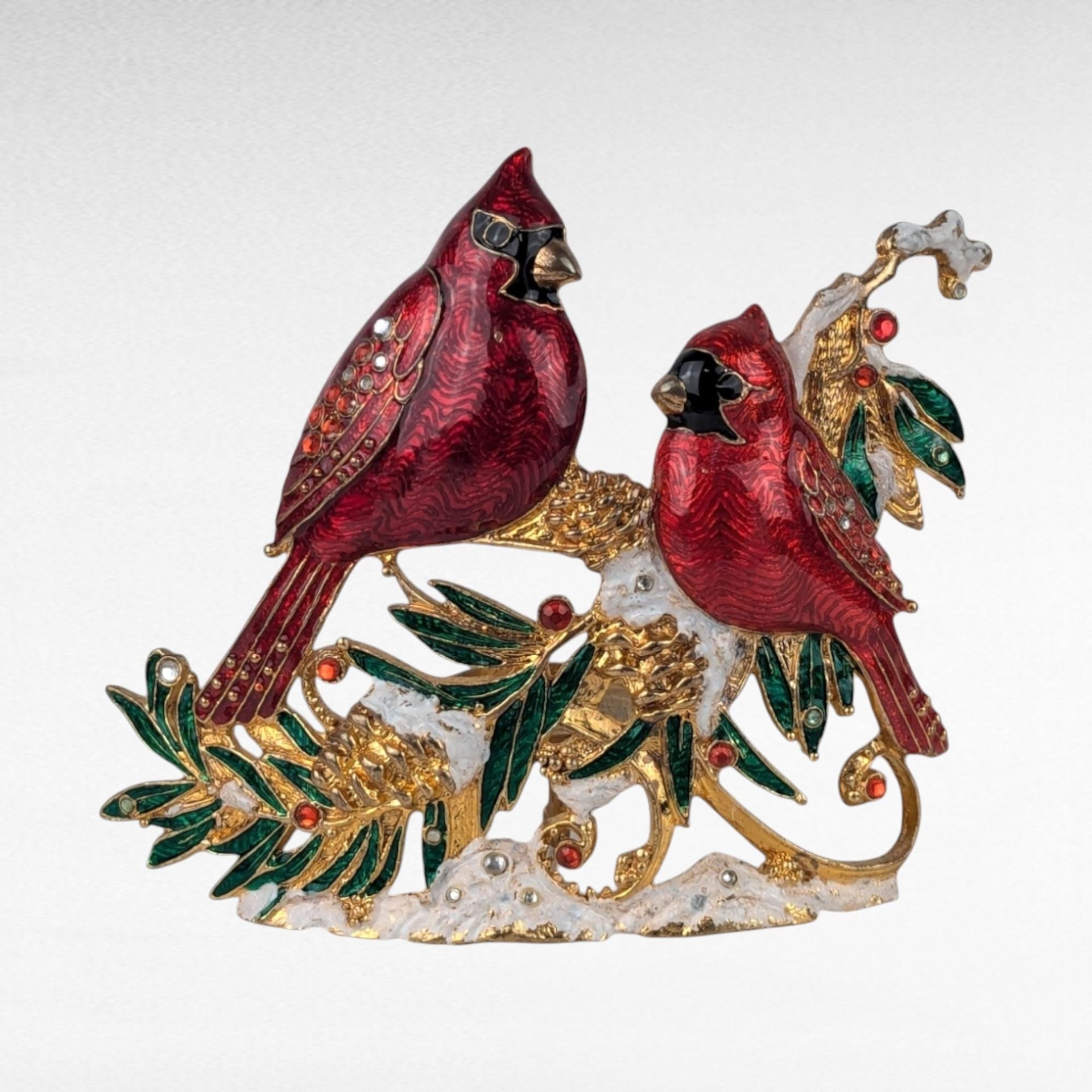 Vintage Enamel Cardinal Candle Holder, Red Bird Tealight Holder,