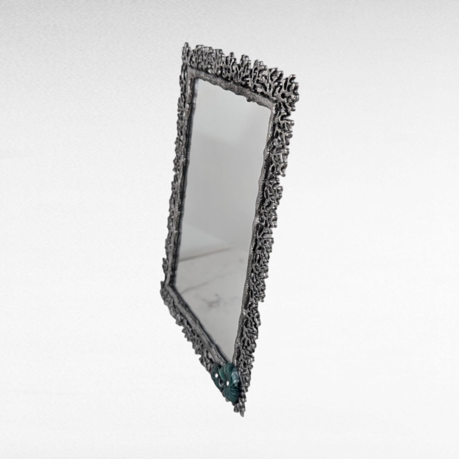 Vintage Pier One Metal & Enamel Mirror, Aqua Conch Shell Accent, Coastal Decor, Beach House Gift, Small Decorative Mirror