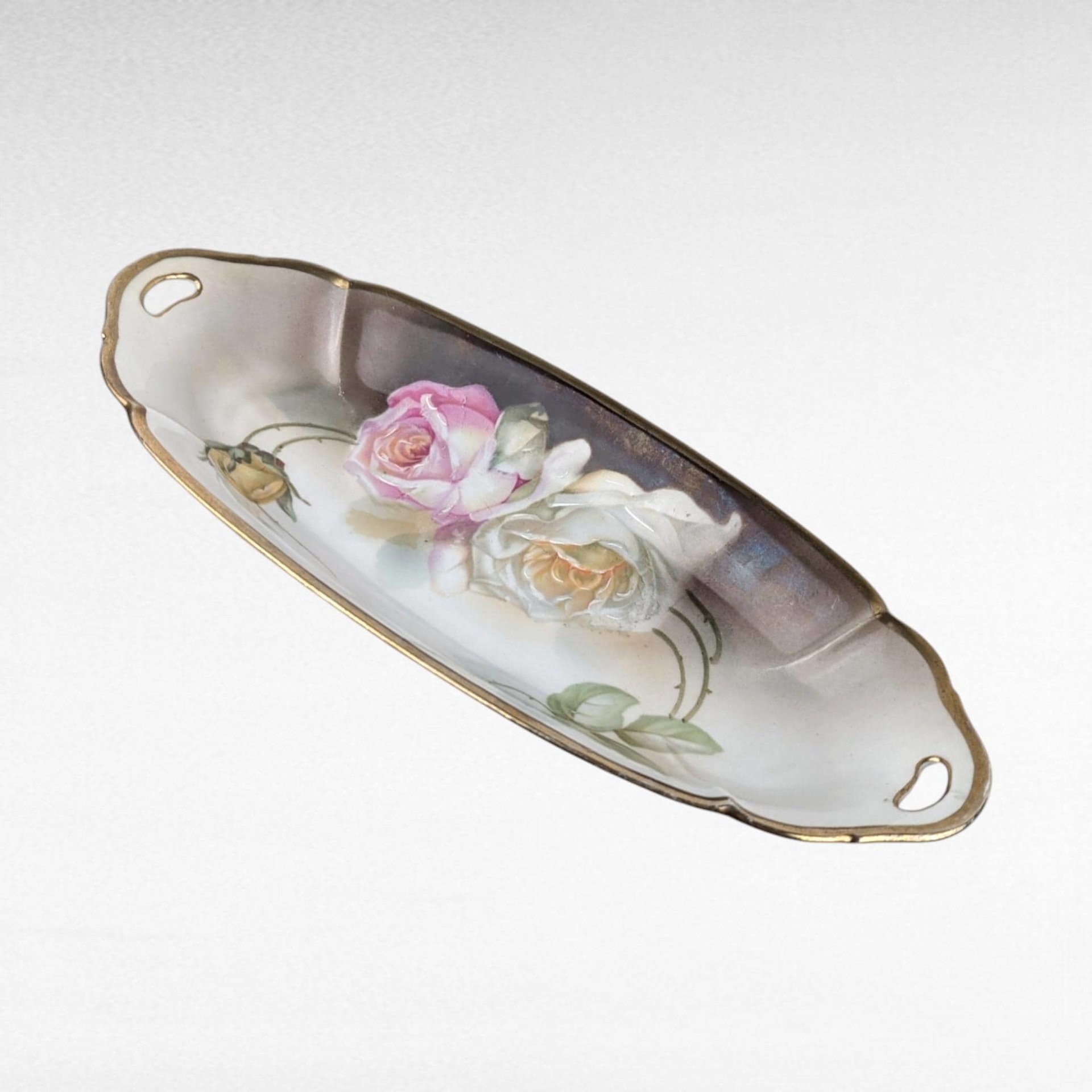Vintage Suhl Germany Floral Celery Tray / Dresser Tray, 12" Oval Porcelain Serving Dish, Hand Painted Rose Design, Vanity Tray, Gift for Her