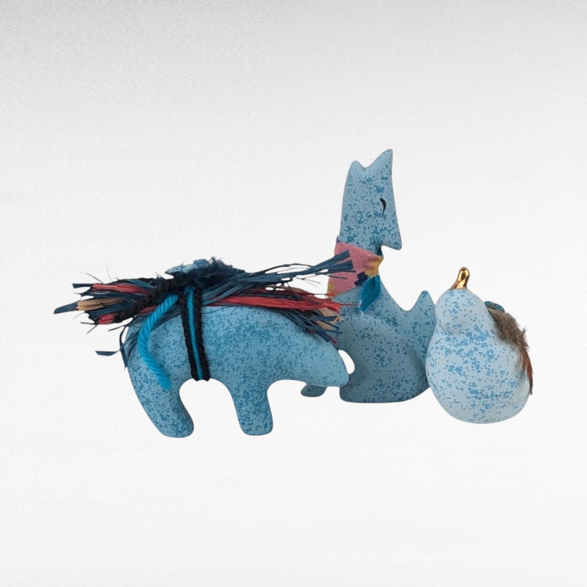 Vintage Blue & Pink Ceramic Animal Figurines, Wolf Bear Bird Roadrunner Set, Native Inspired Decor, Southwestern Style, Gift for Collector