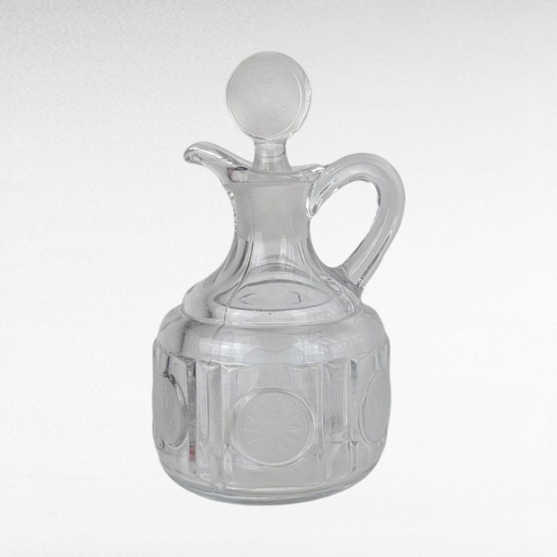 Vintage Fostoria Coin Covered Urn and Cruet Set, Crystal Glass, 13" Height, Decorative Set, Gift for Collector