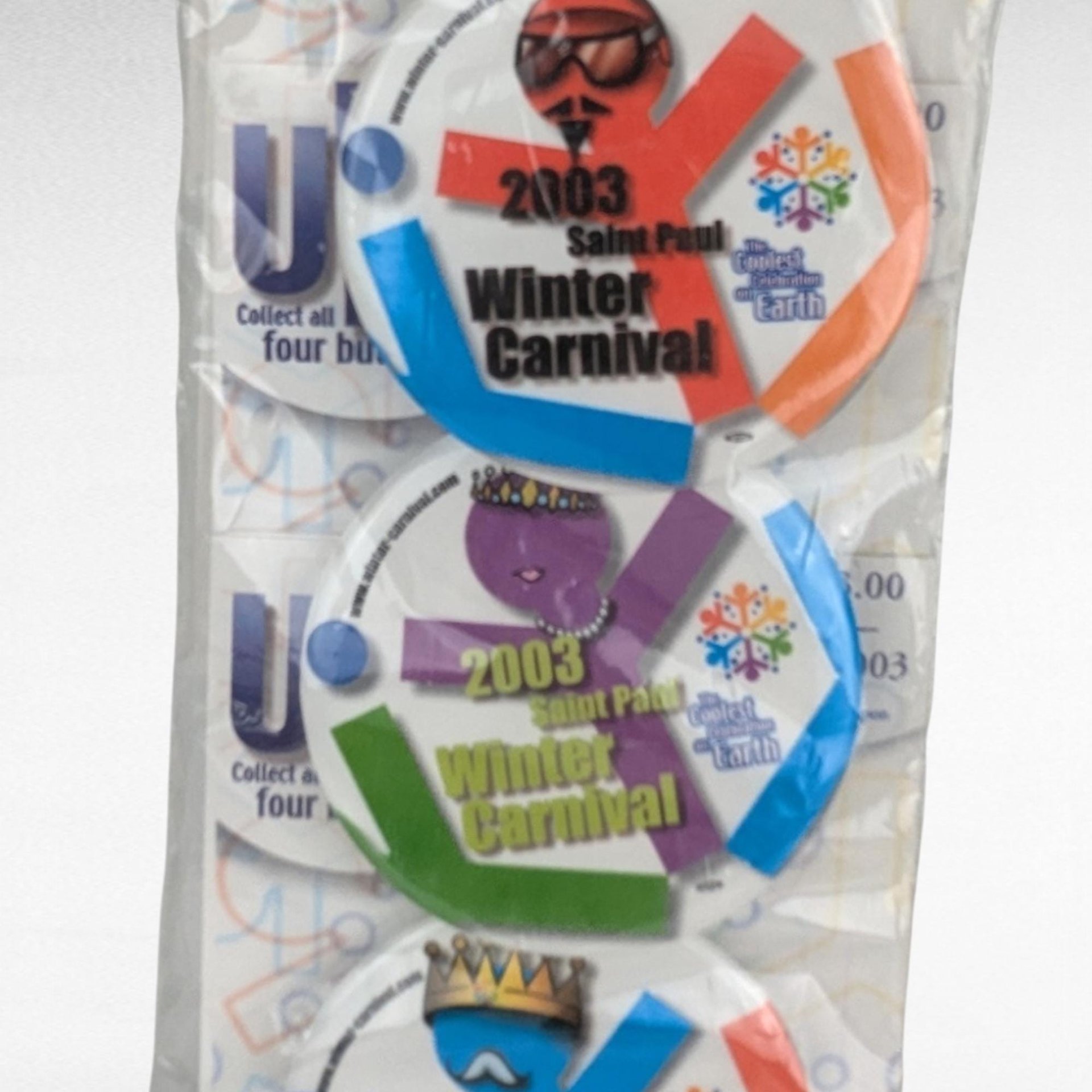 Vintage Saint Paul Winter Carnival Buttons, 1993, 2001, 2003, Collectible Minnesota Memorabilia, Gift for Collectors