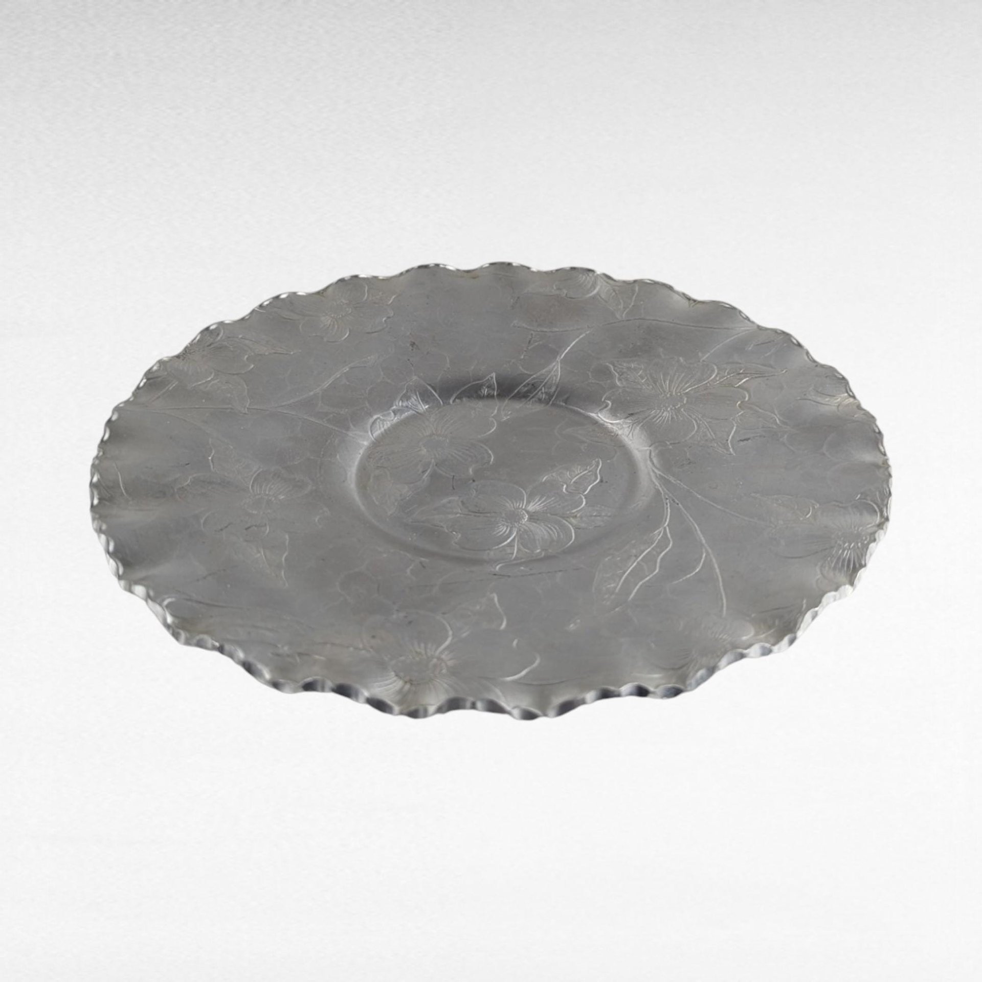 Vintage Aluminum Serving Tray & Plate Set, Hand Wrought Floral Design, Collectible Aluminumware, Gift for Vintage Lovers