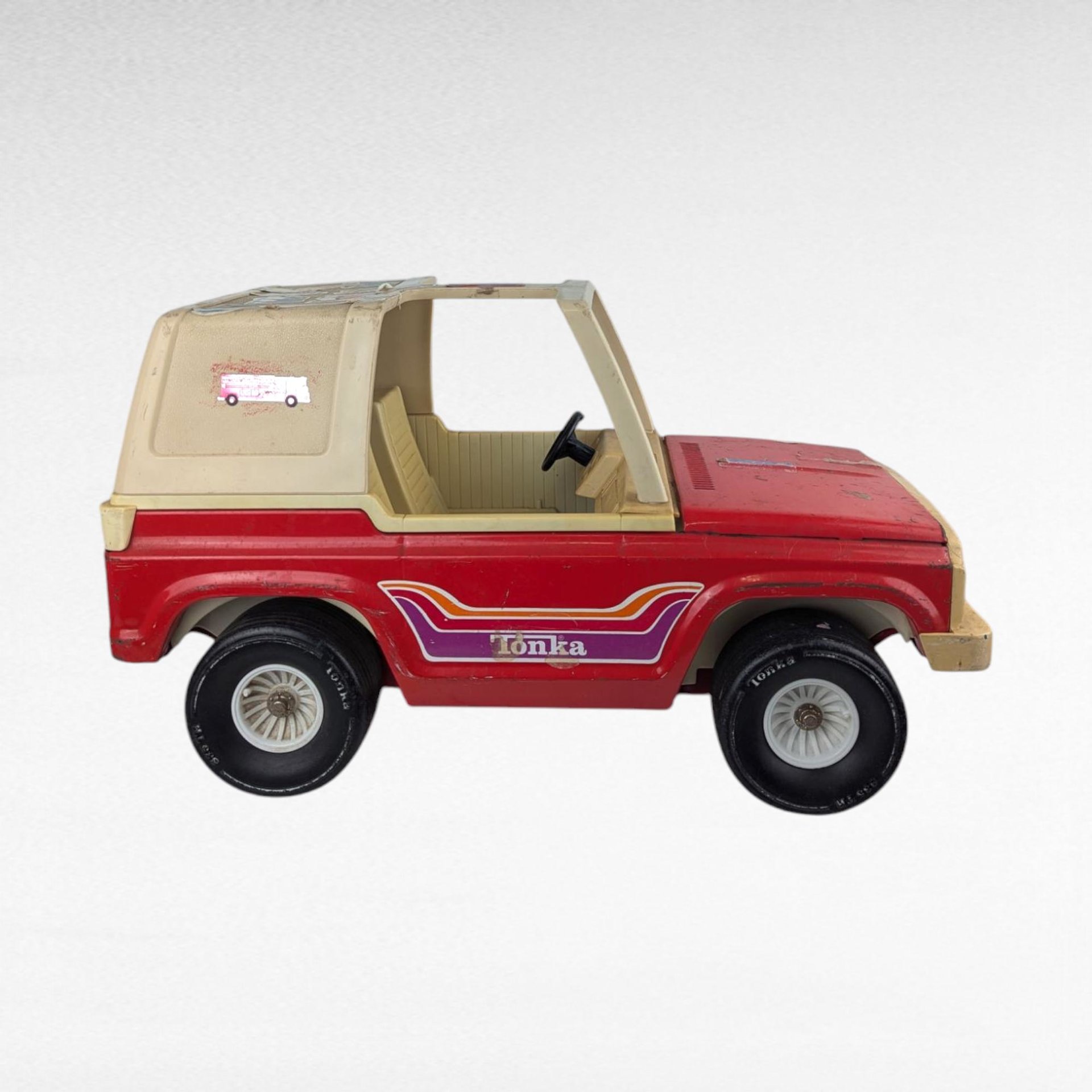 Vintage Red Metal Tonka Mighty Adventure Jeep, 18" Length, Stickers, Collectible Tonka Toy, Gift for Collector