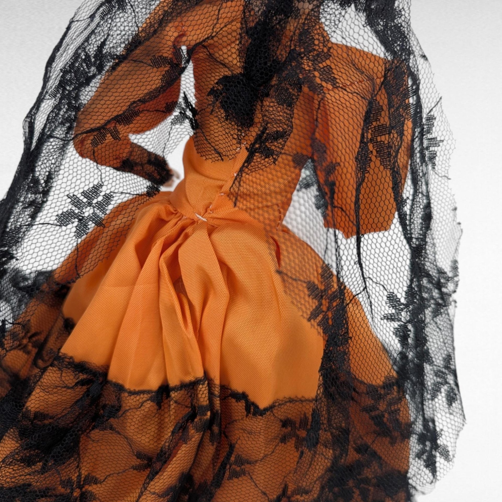 Vintage 1960s Spanish Flamenco Dancer Doll, Orange Dress, Black Lace, 11 Inches, Collectible Doll, Gift for Doll Collectors, Vintage Decor