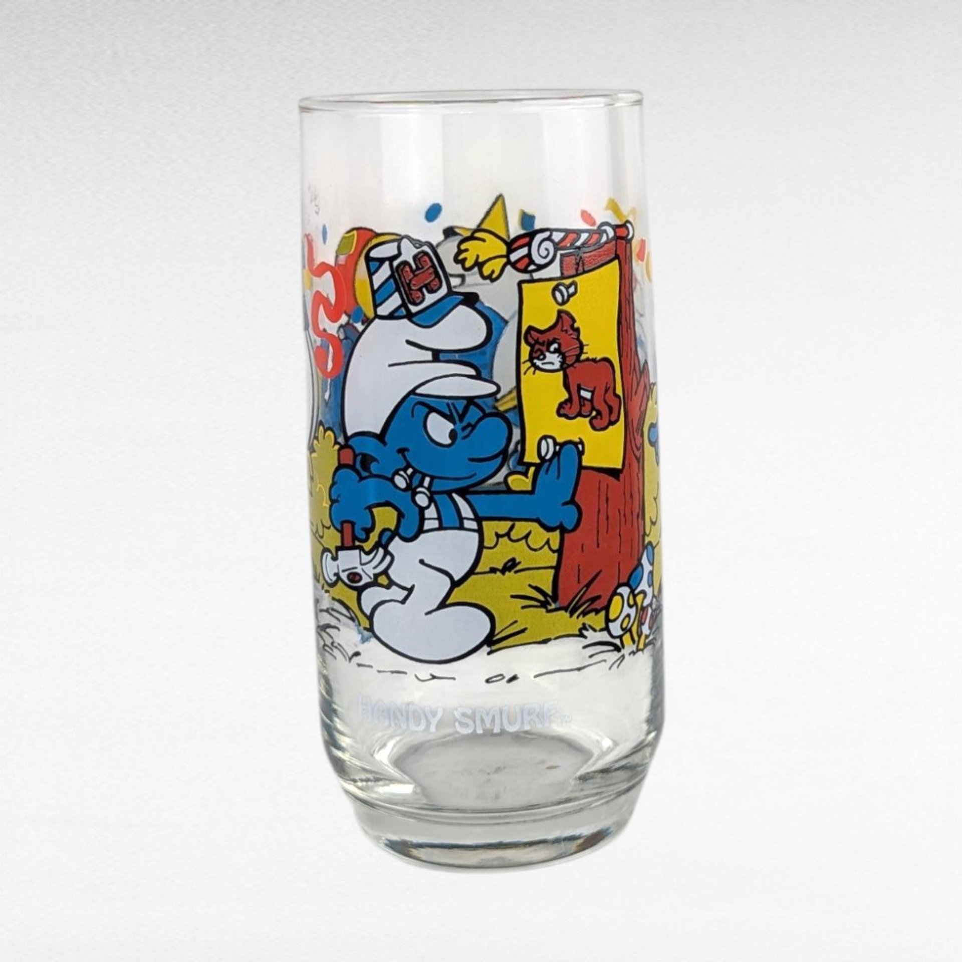 Vintage 1982 Smurf Tumblers, Set of 4, Papa, Jokey, Gargamel, Handy Smurf, Collectible Smurf Glasses, Gift for 80s Nostalgia