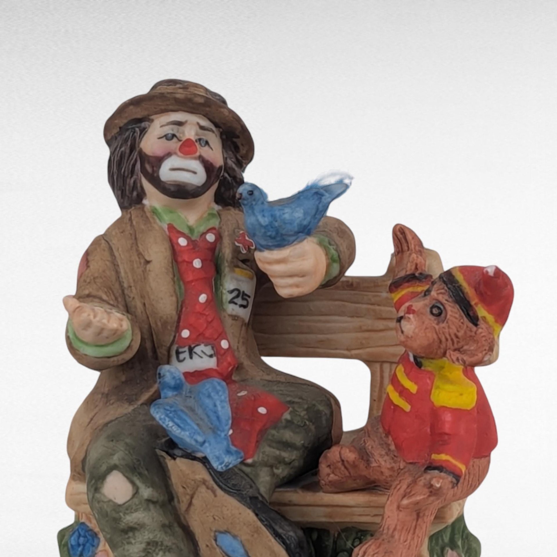 Vintage Flambro 3" Emmett Kelly Jr. Feeding Birds Figurine, Ceramic Clown, Collectible Figurine, Gift for Bird Lover, Circus Decor