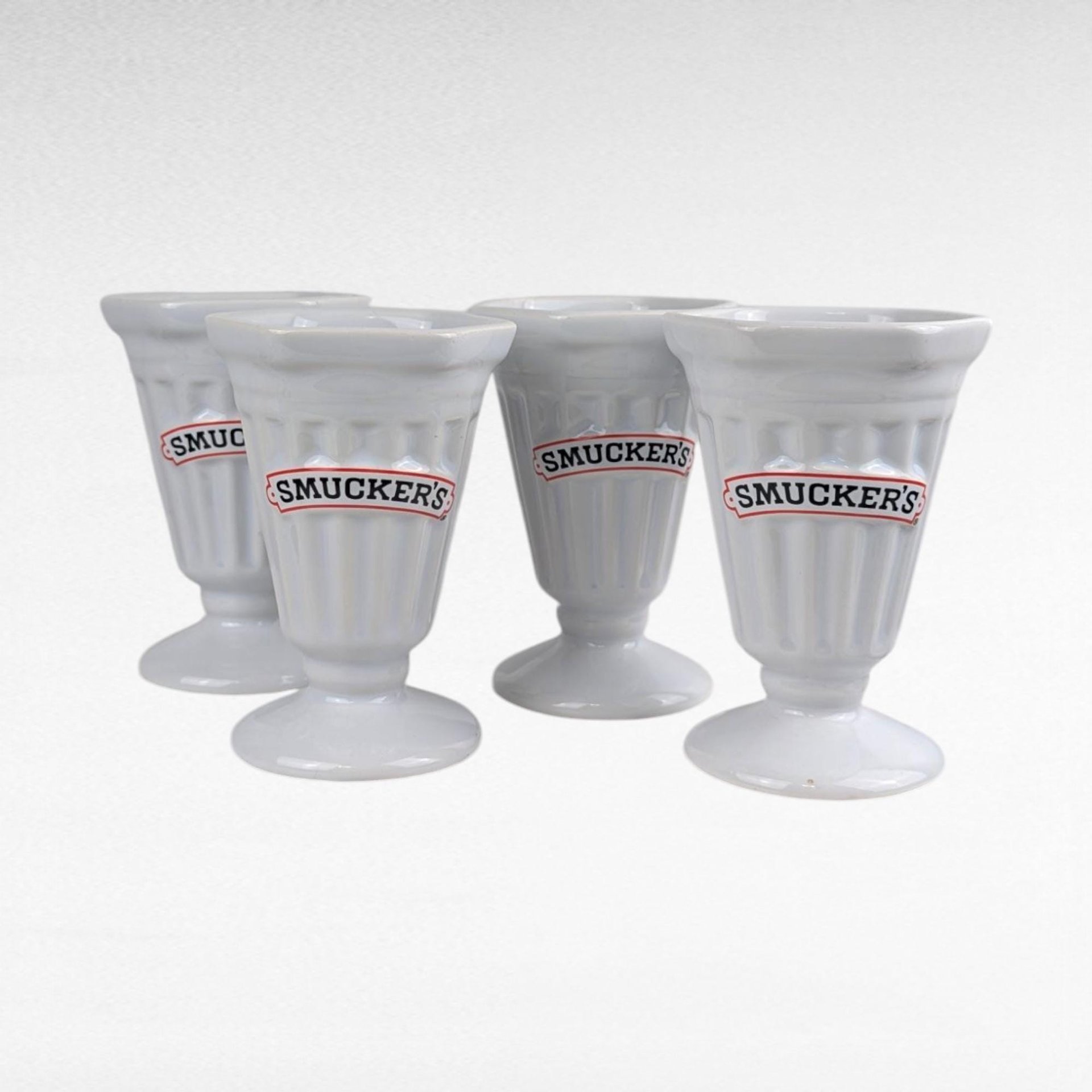Vintage Smuckers Ceramic Ice Cream Cups, Set of 4, Sundae Dishes, Collectible Kitchenware, Smuckers Memorabilia, Ice Cream Party