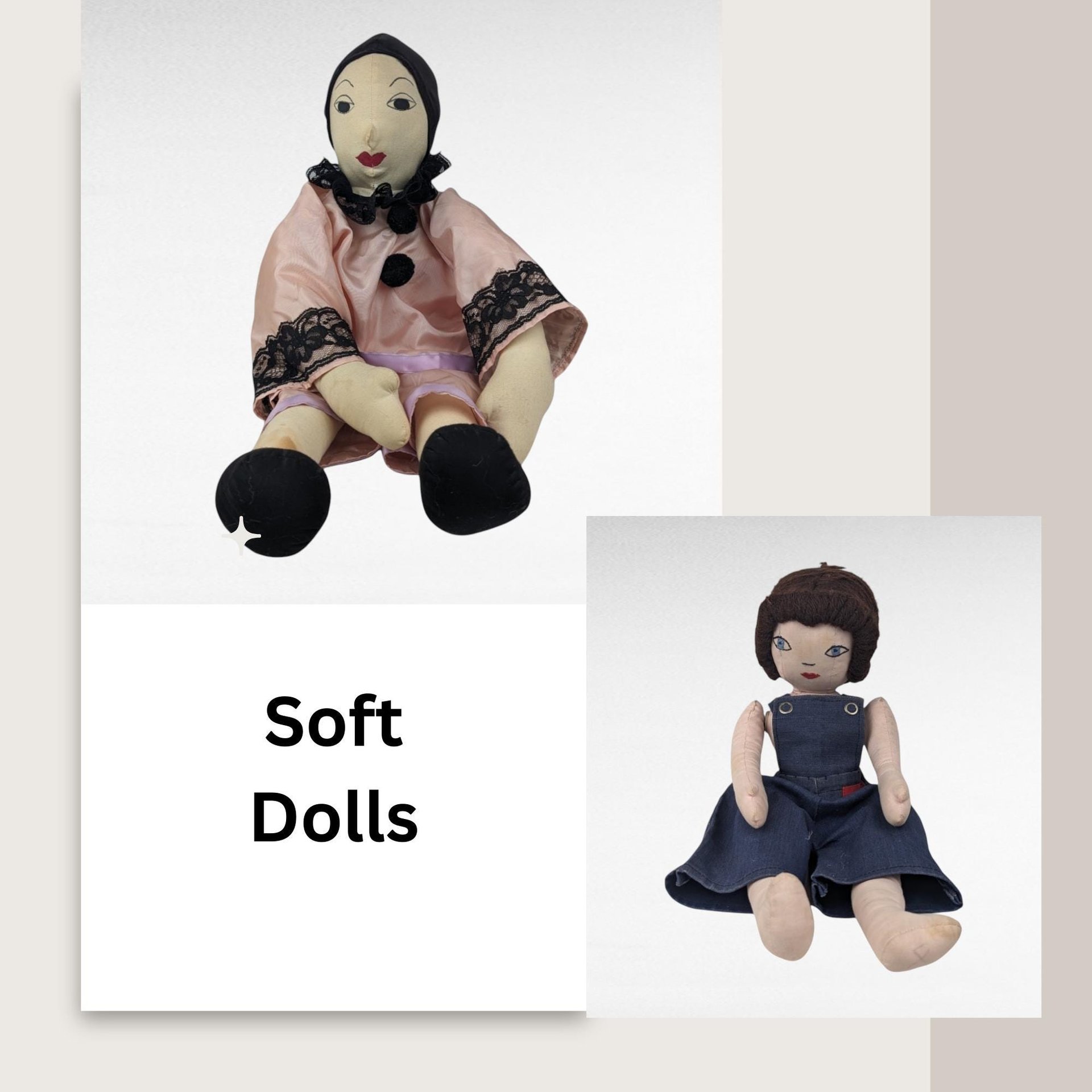 Vintage Handmade Cloth Doll Pair, Pink & Black Doll, Companion Doll, Collectible Dolls, Gift for Child, Nostalgic Decor