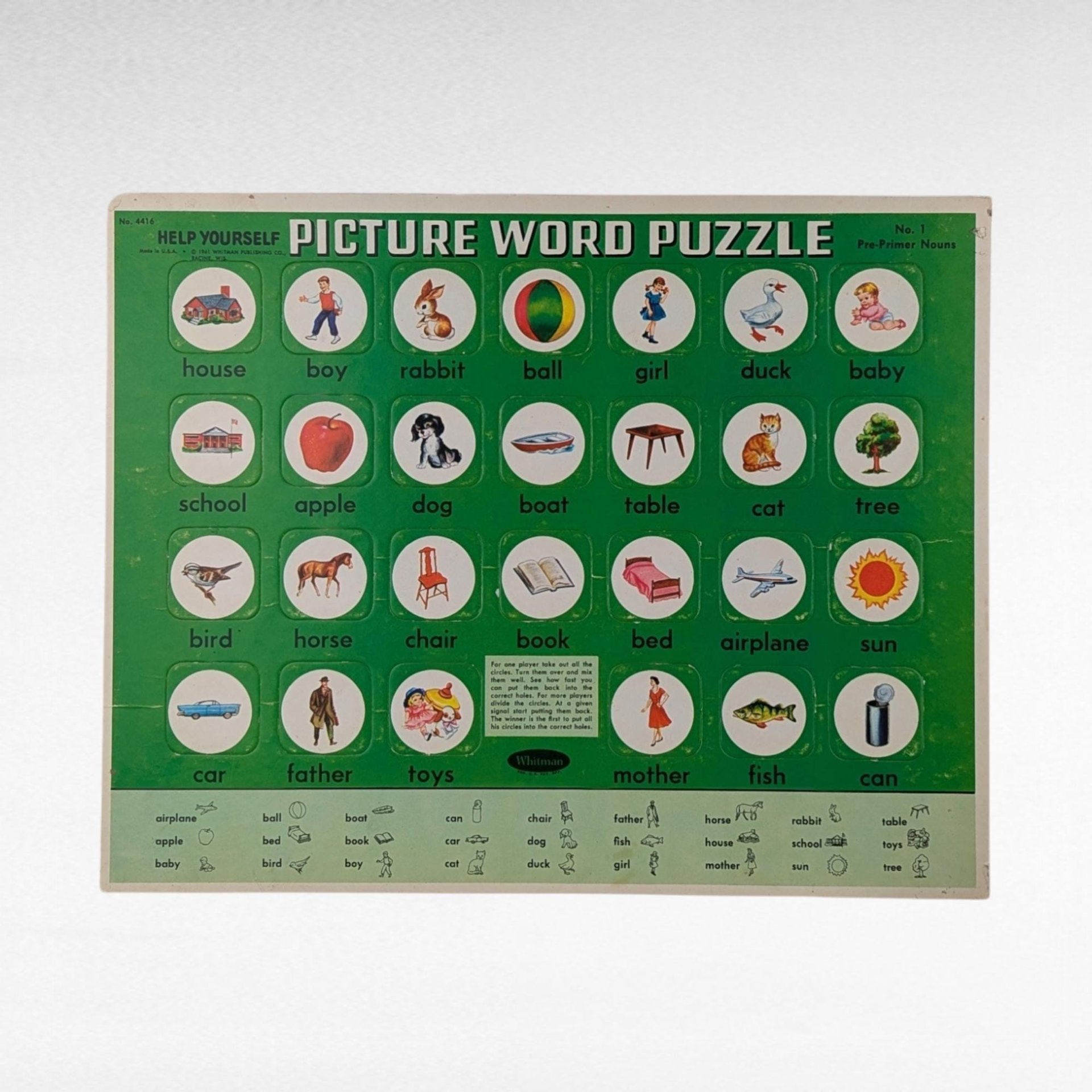 Vintage Whitman Help Yourself Picture Word Puzzles, 1961 No. 1 & 3, Educational Toys, Preschool Learning, Kids Room Decor