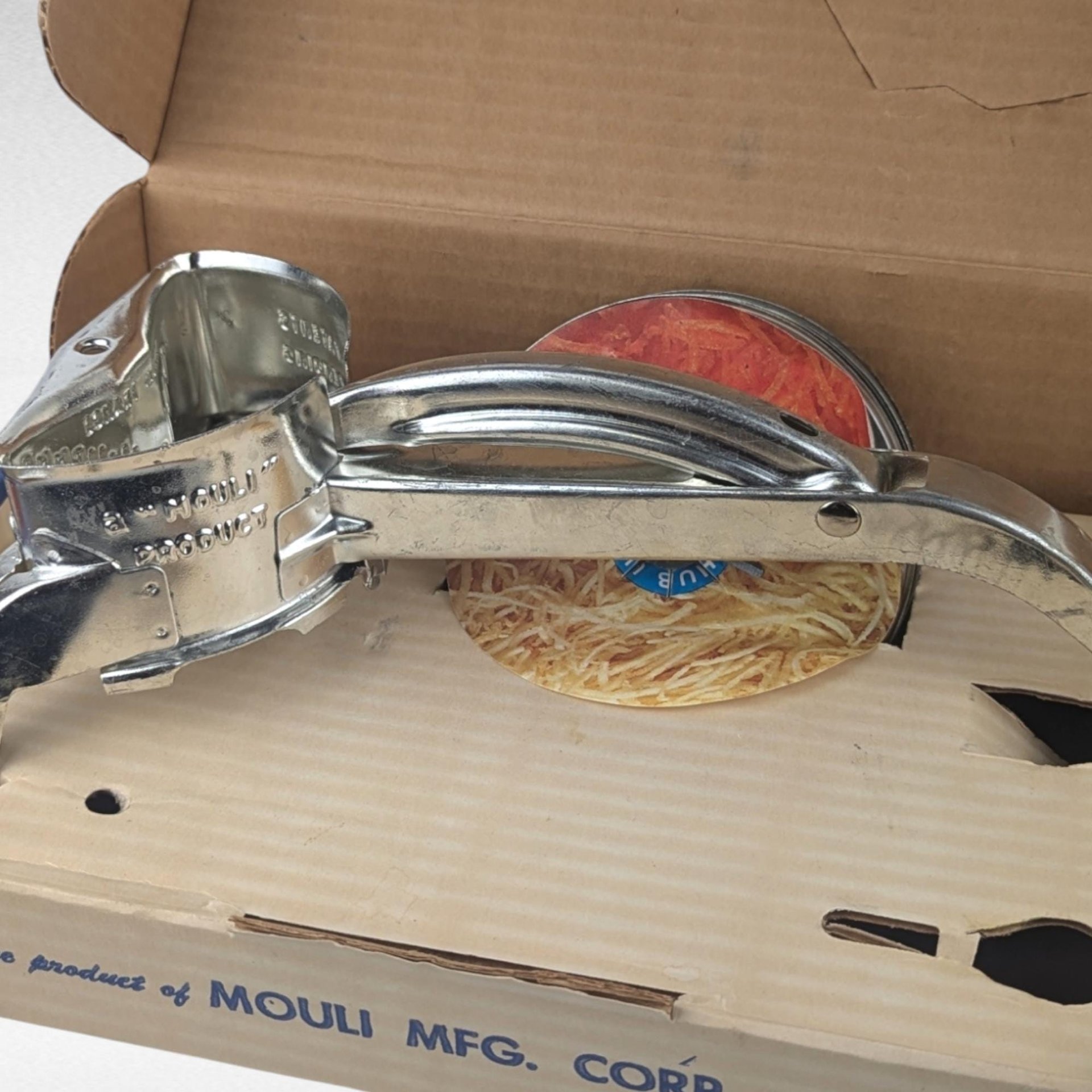 Vintage Mouli Julienne T-V Shredder with 4 Blades, Unused Condition, Retro Kitchen Gadget, Gift for Foodie, Culinary Enthusiast
