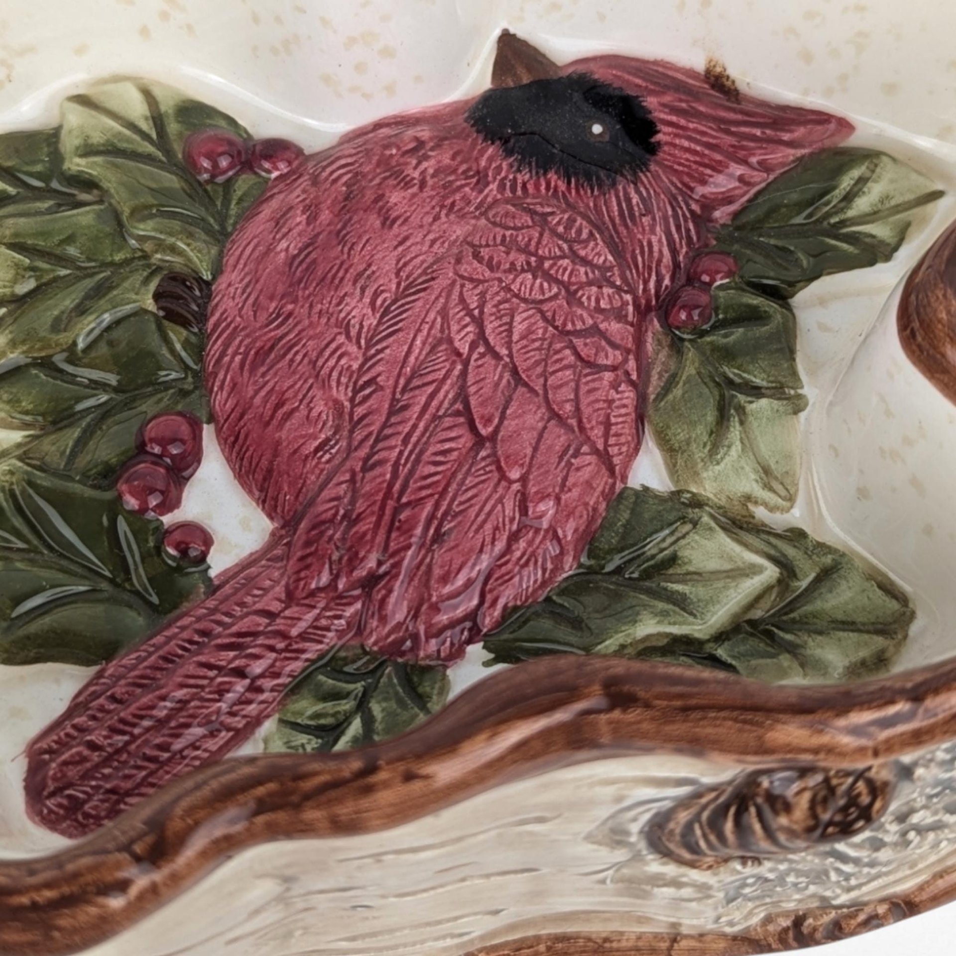 1999 St. Nicholas Square Cardinal Candy Dish, Ceramic Bird Dish, Vintage Holiday Decor, Gift for Bird Lover