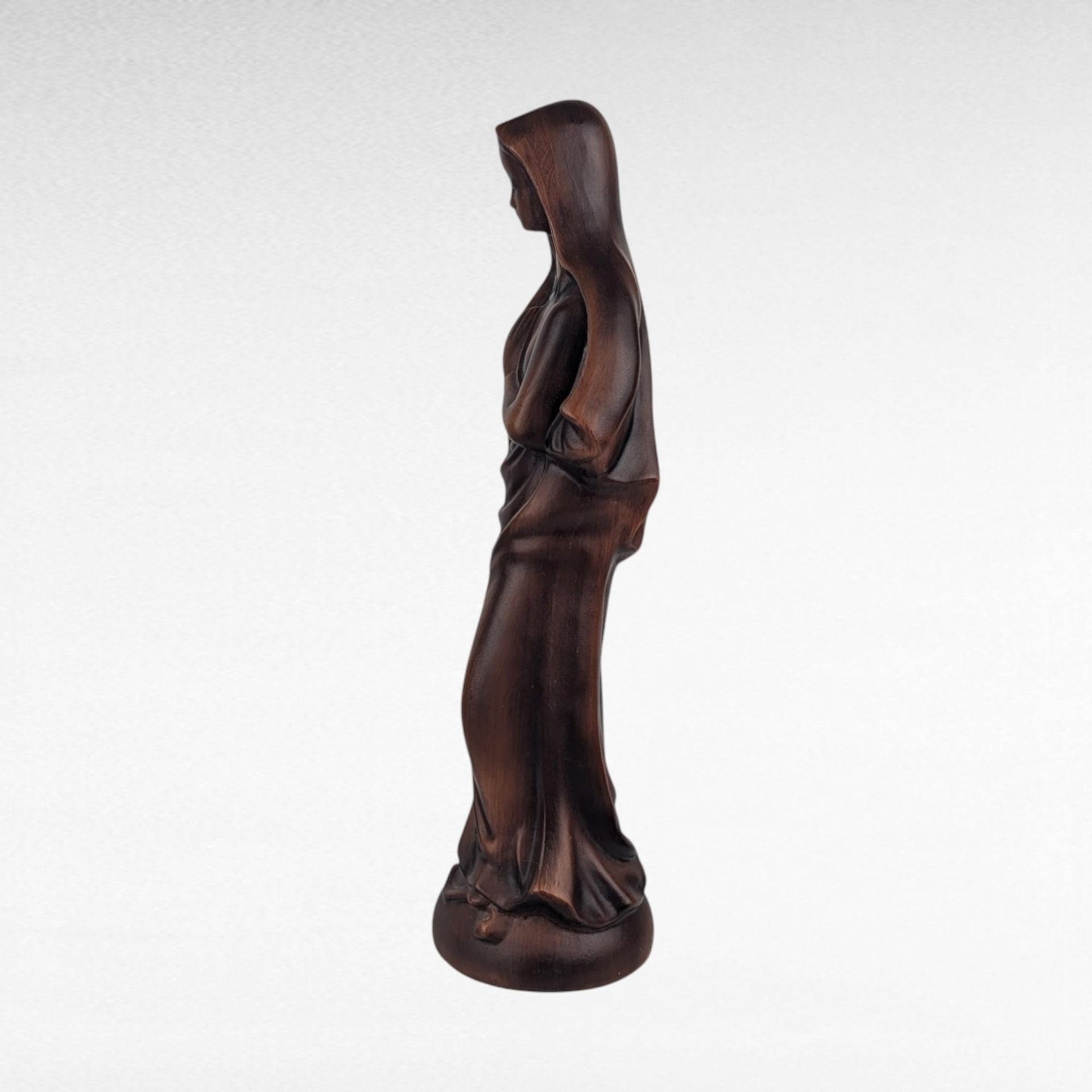 Vintage Madonna Figure, Wood Look Resin Sculpture, 13", Made in Japan, Religious Decor, Gift for Devotee