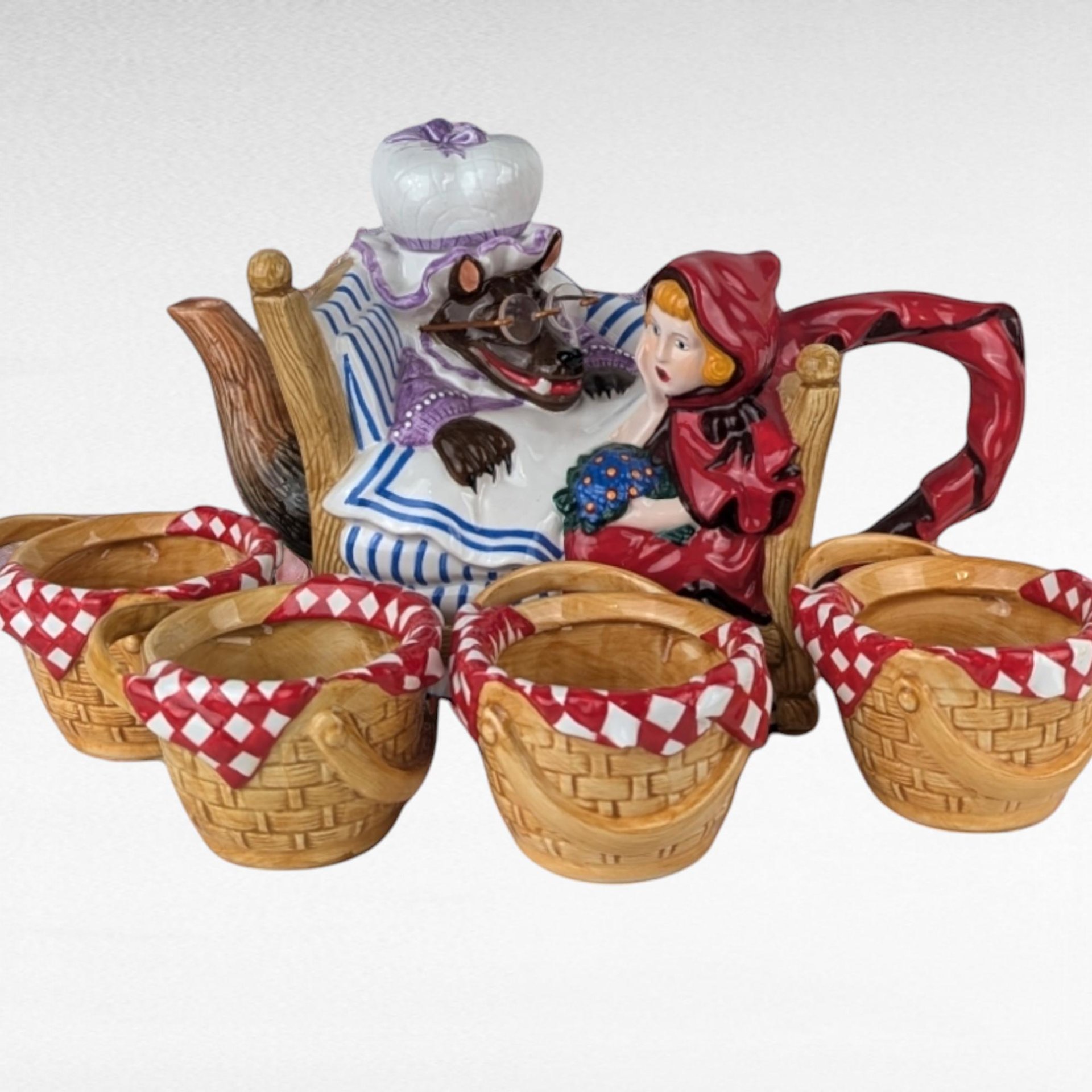 Dept 56 Storybook "Little Red Riding Hood" Ceramic Teapot & Tea Cup Set, Vintage Teapot Set, Collectible Teapot, Gift for Tea Lovers