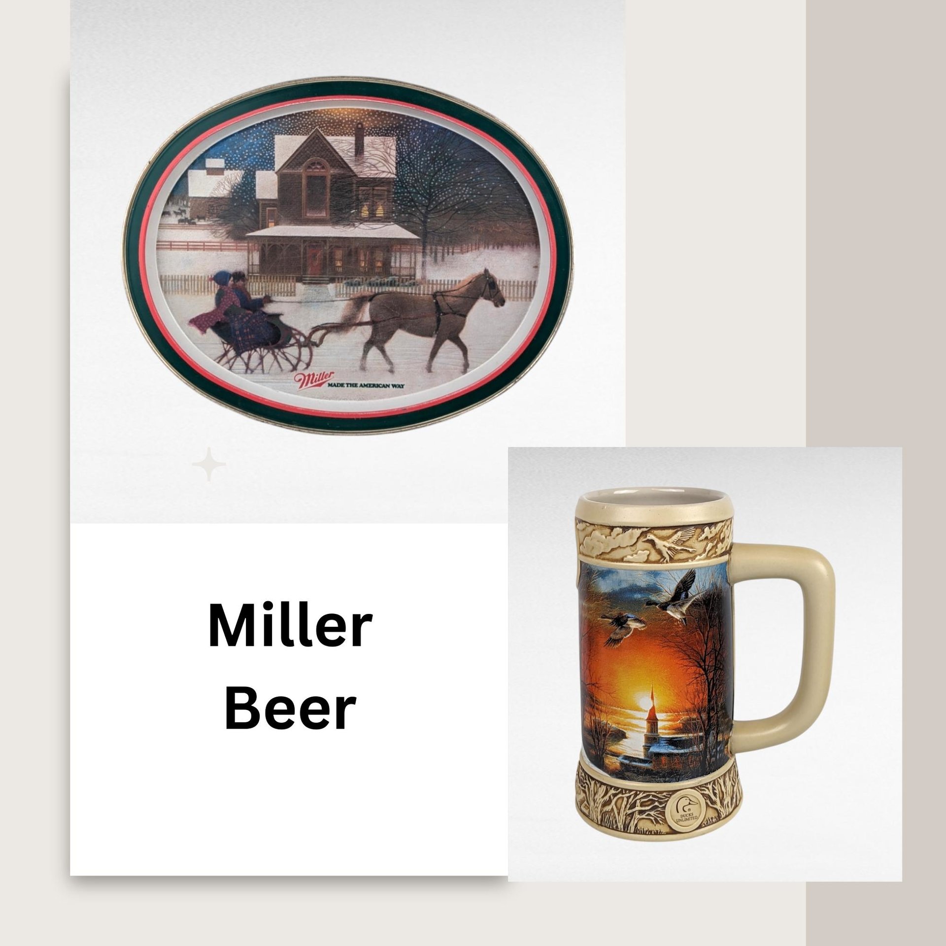 Vintage Miller Beer Mug & Tray Set, Ducks Unlimited Stein, Terry Redlin Art, Man Cave Decor, Gift for Breweriana Collector