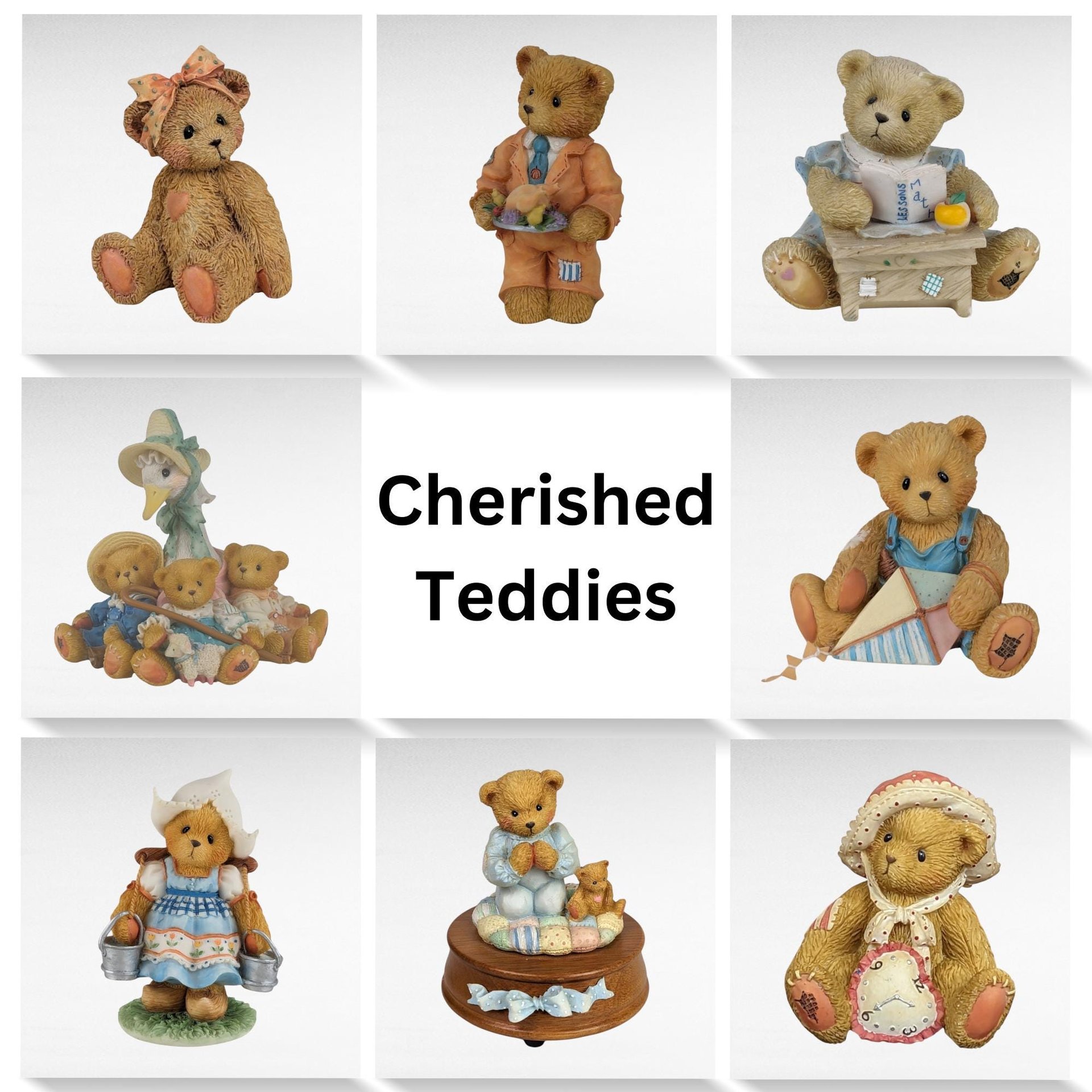 Vintage Cherished Teddies Figurines, 8-Piece Lot, Collectible Teddy Bears, Gift for Collector