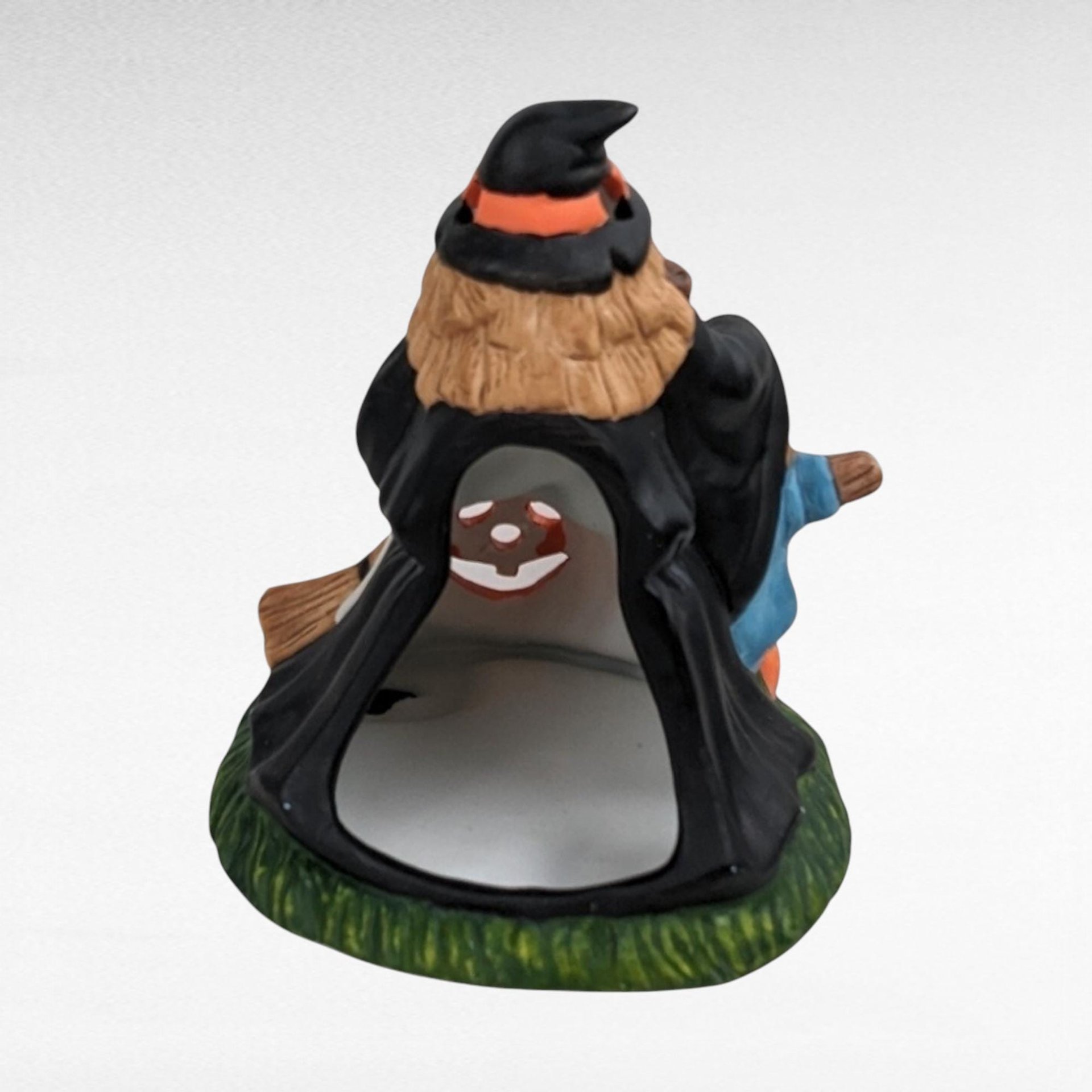 Vintage Halloween Decor Lot - Handmade Witch Wall Hanging, Ceramic Witch Tealight Holder, Black Cat Figurine, Witch Ornament with Snake