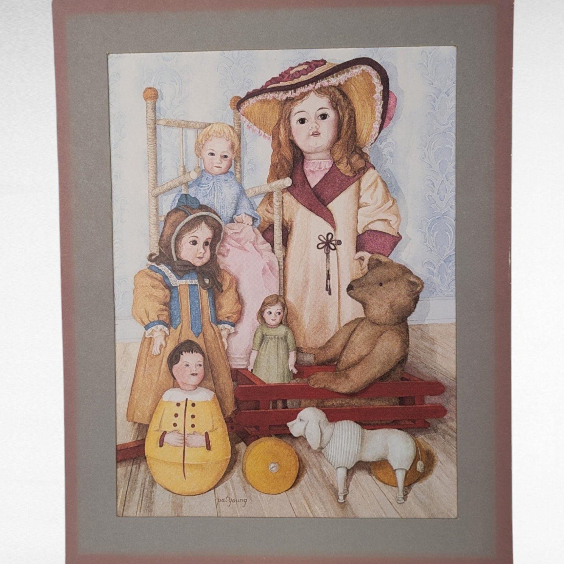 Vintage Pat Young Dolls and Toys Print, 14x11 Unframed Wall Art, Collectible Children's Decor, Gift for Doll Collector