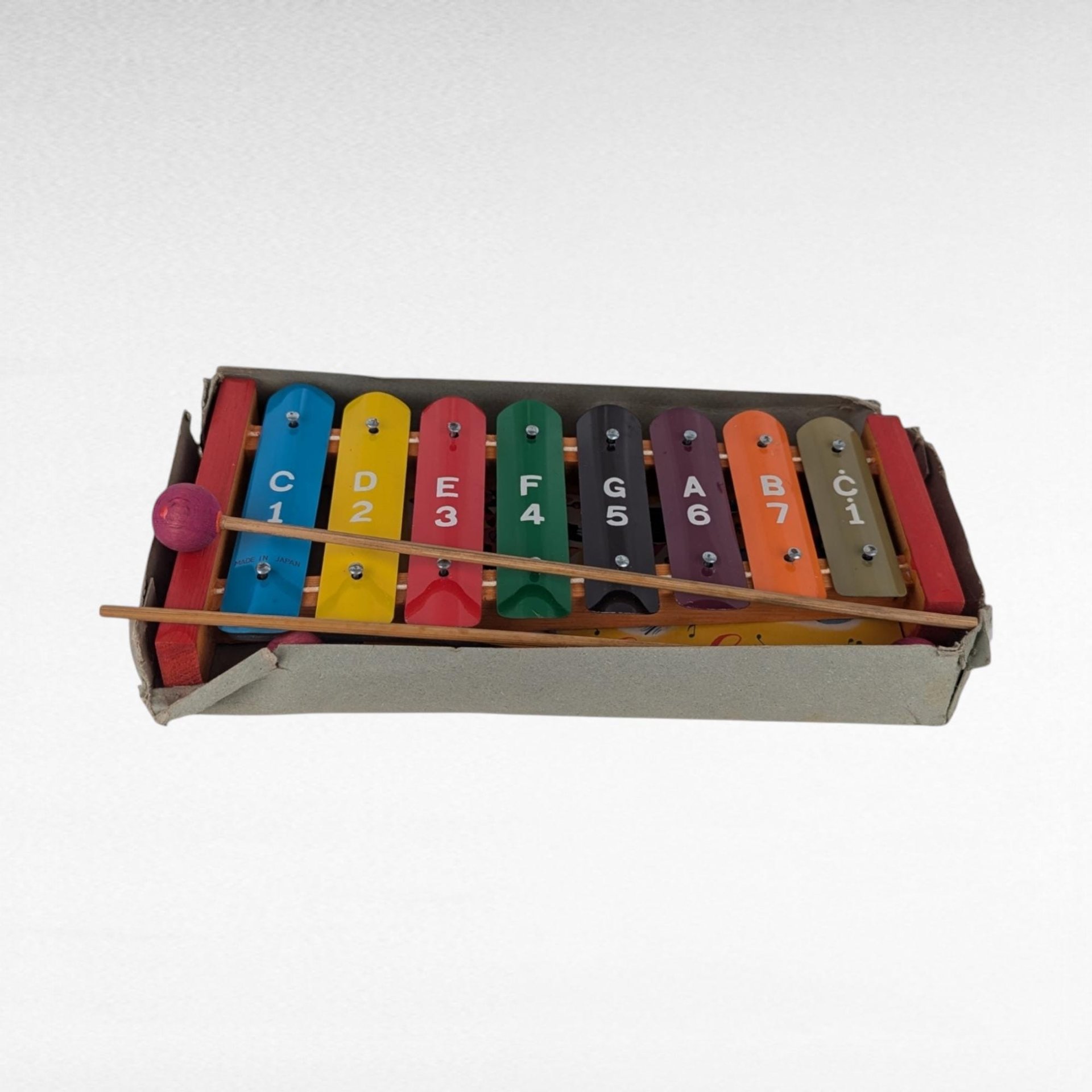 Vintage Taiyo Melody Xylophone, 8.5" Long, 3 Drumsticks, Music Sheet, Collectible Toy, Musical Instrument, Gift for Child