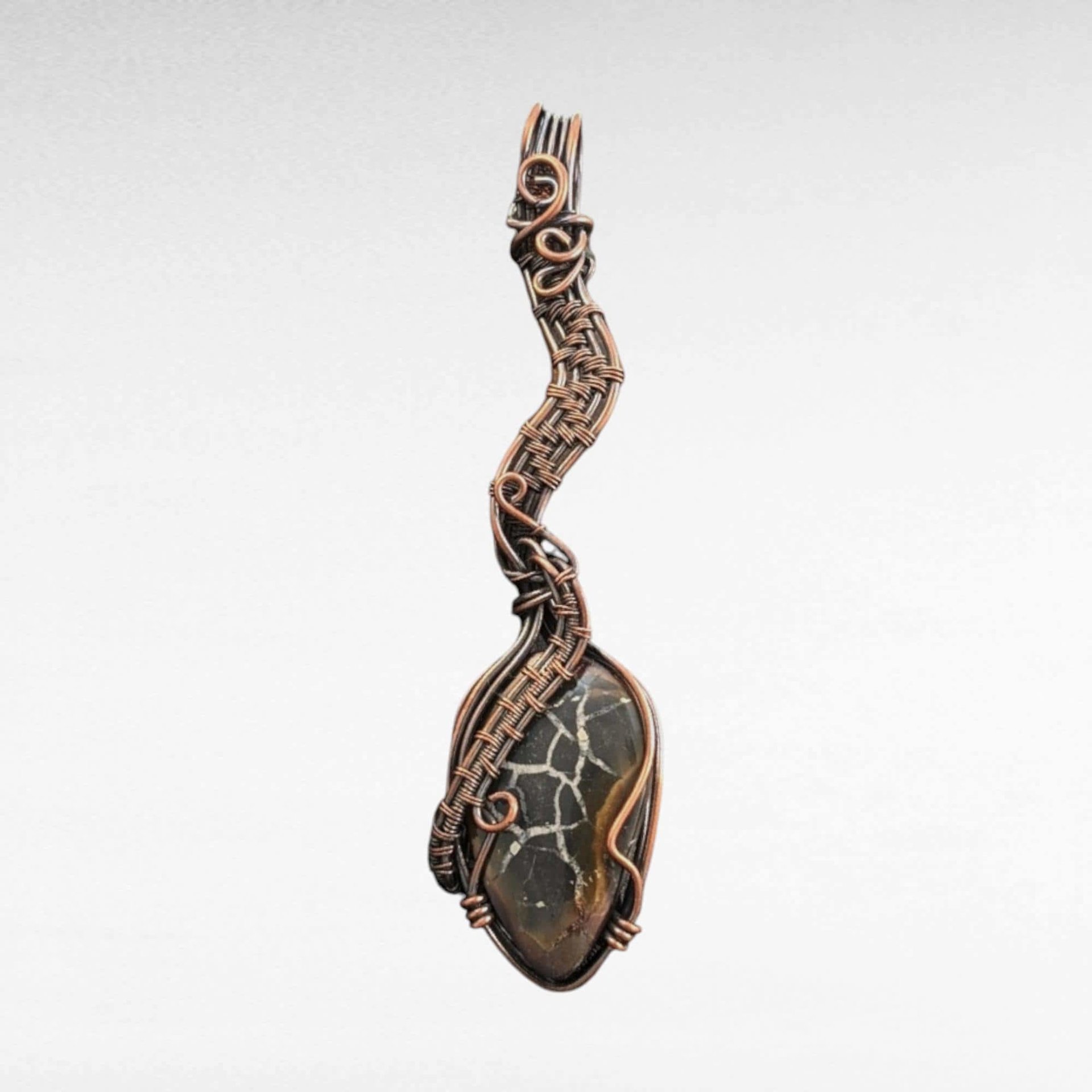 Handmade Septarian Pendant, Copper Wire Wrapped Gemstone Jewelry, Unique Gift for Women, Oxidized Copper Pendant, Black and Tan Septarian