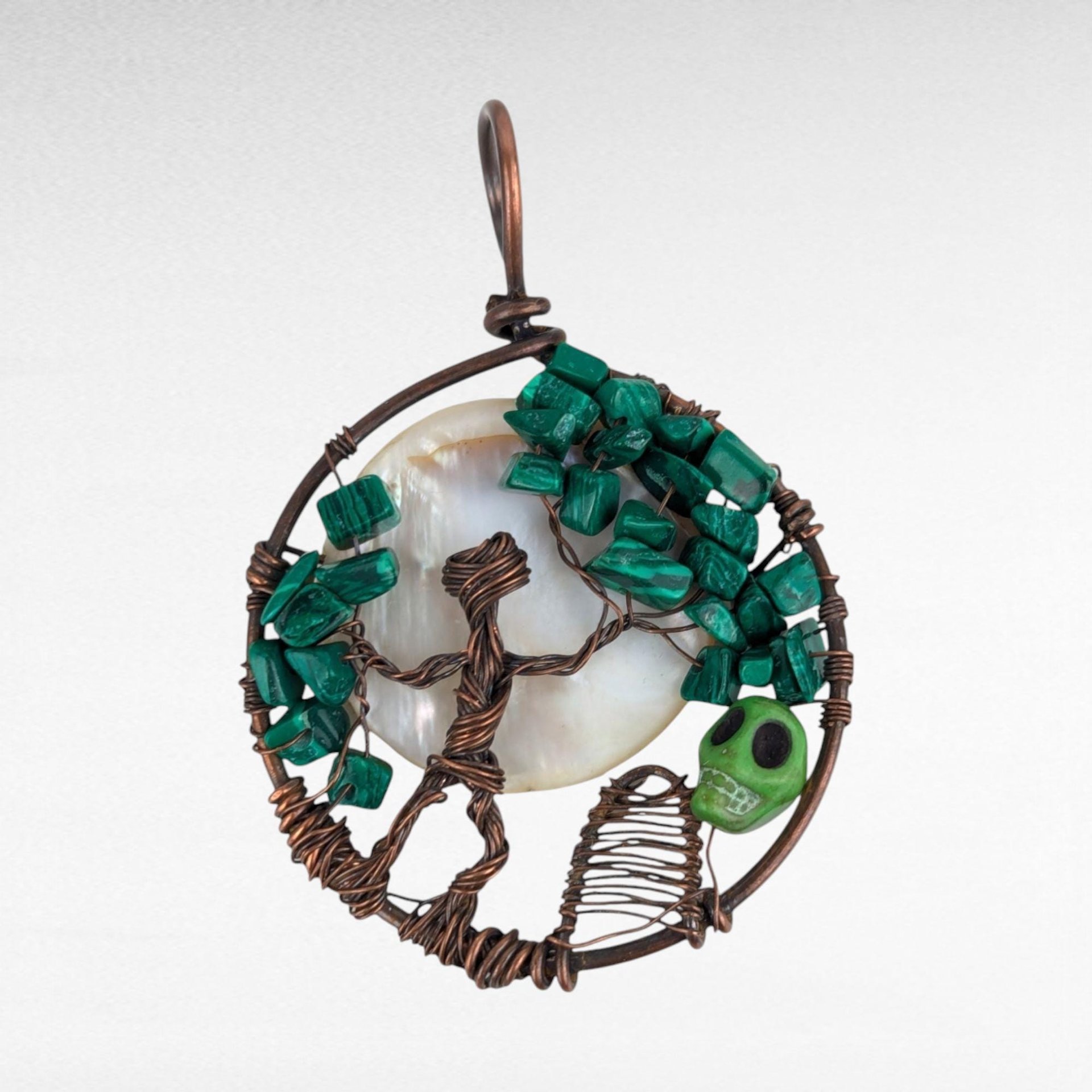 Handmade Copper Wire Pendant, Male and Tree Halloween Necklace, Antiqued Copper Jewelry, Unique Gift for Him