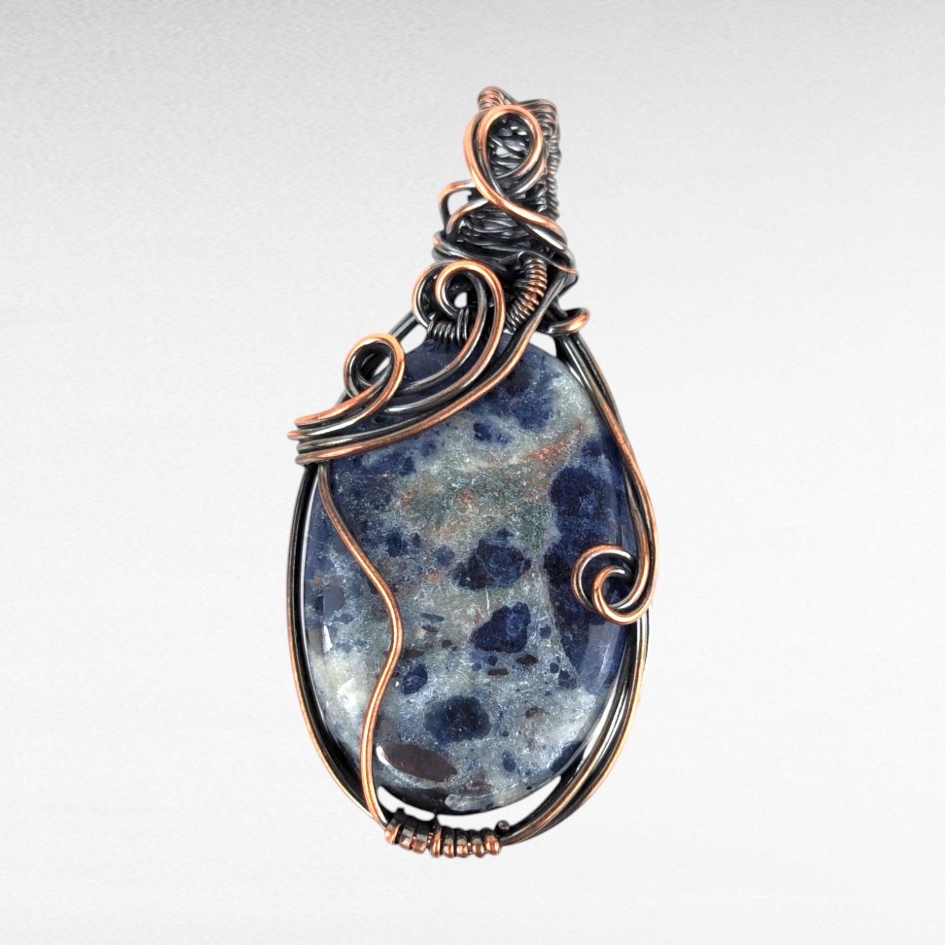 Handmade Copper Wire Wrapped Sodalite Pendant, Antiqued and Polished, Unique Gift for Crystal Enthusiasts, Boho Style, Everyday Wear
