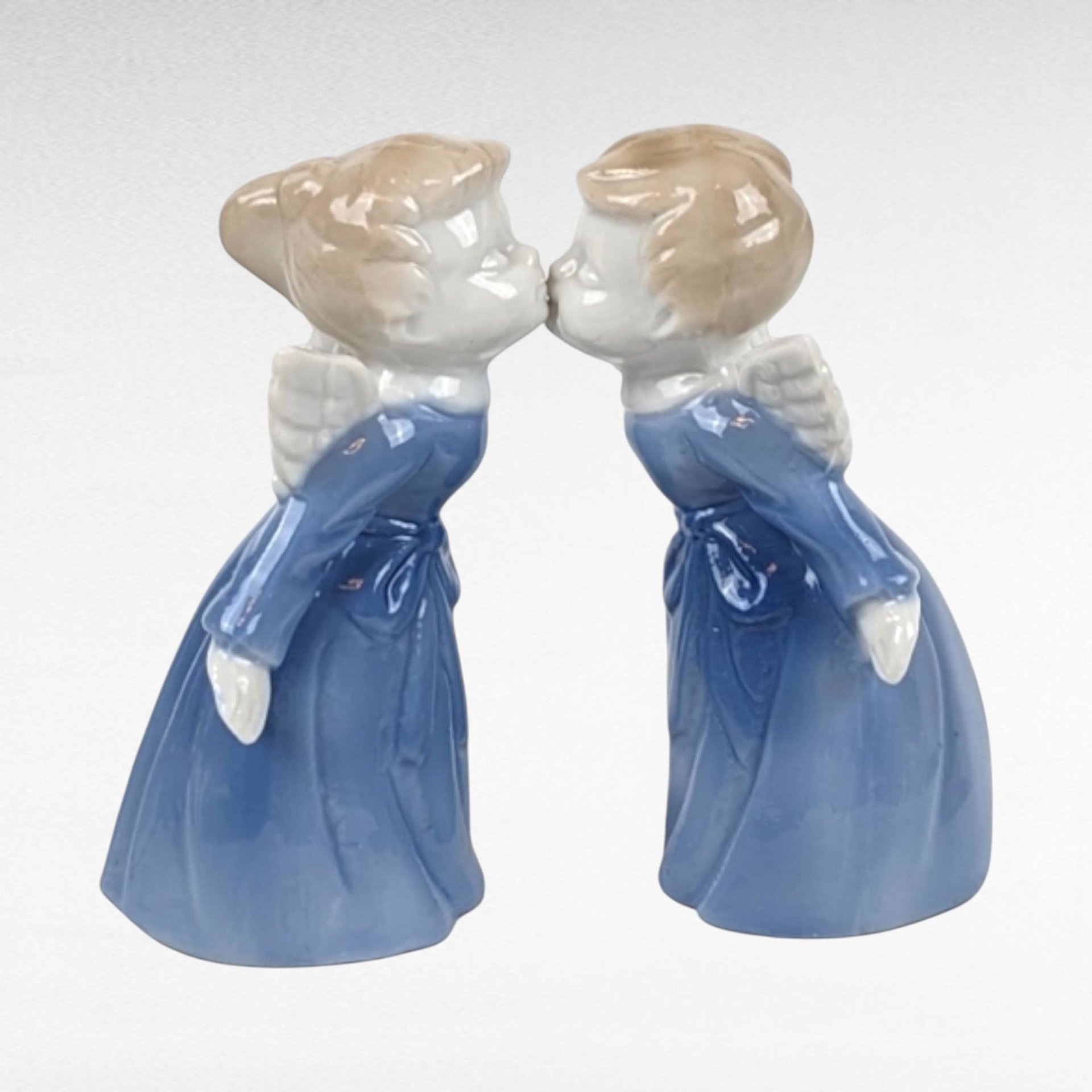 Vintage Kissing Angel Figurine Lot - Bisque Angels, Blue Porcelain Angels - Made in Japan, Romantic Decor