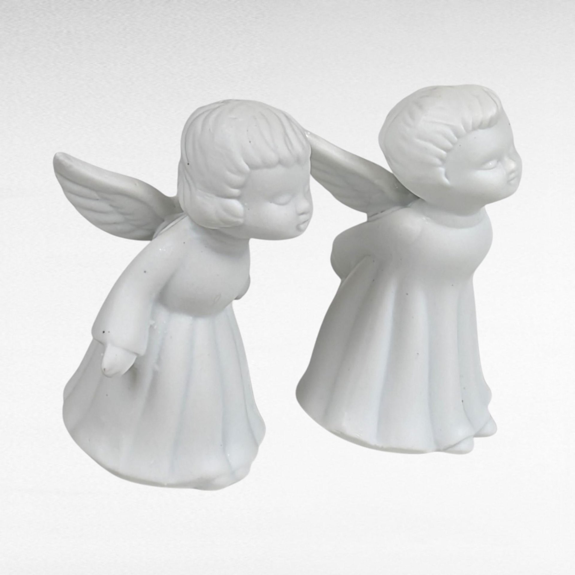 Vintage Kissing Angel Figurine Lot - Bisque Angels, Blue Porcelain Angels - Made in Japan, Romantic Decor