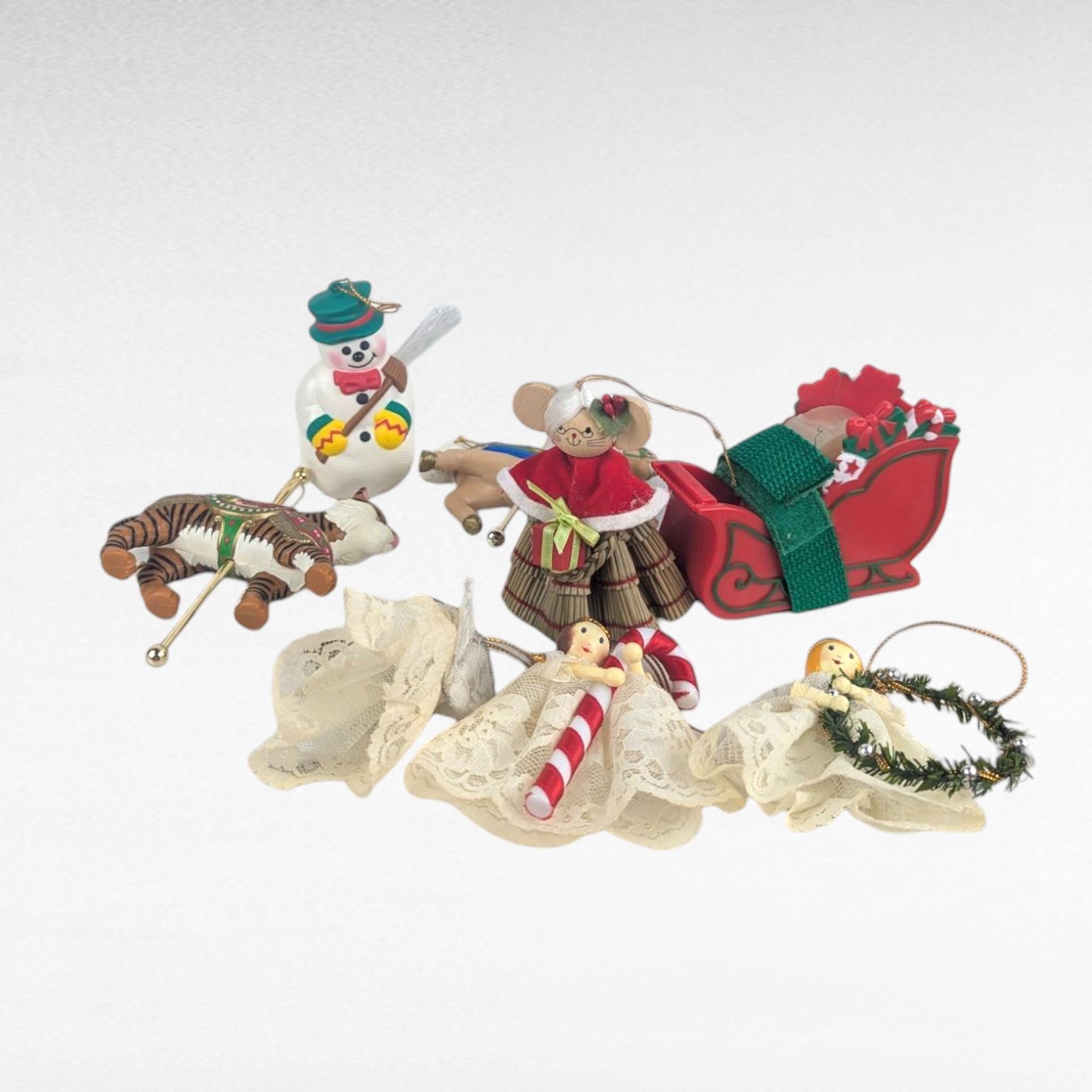Vintage Avon Christmas Ornament Collection - 8 Piece Set, Snowman, Santa, Angels, Carousel, Sleigh - Holiday Deco