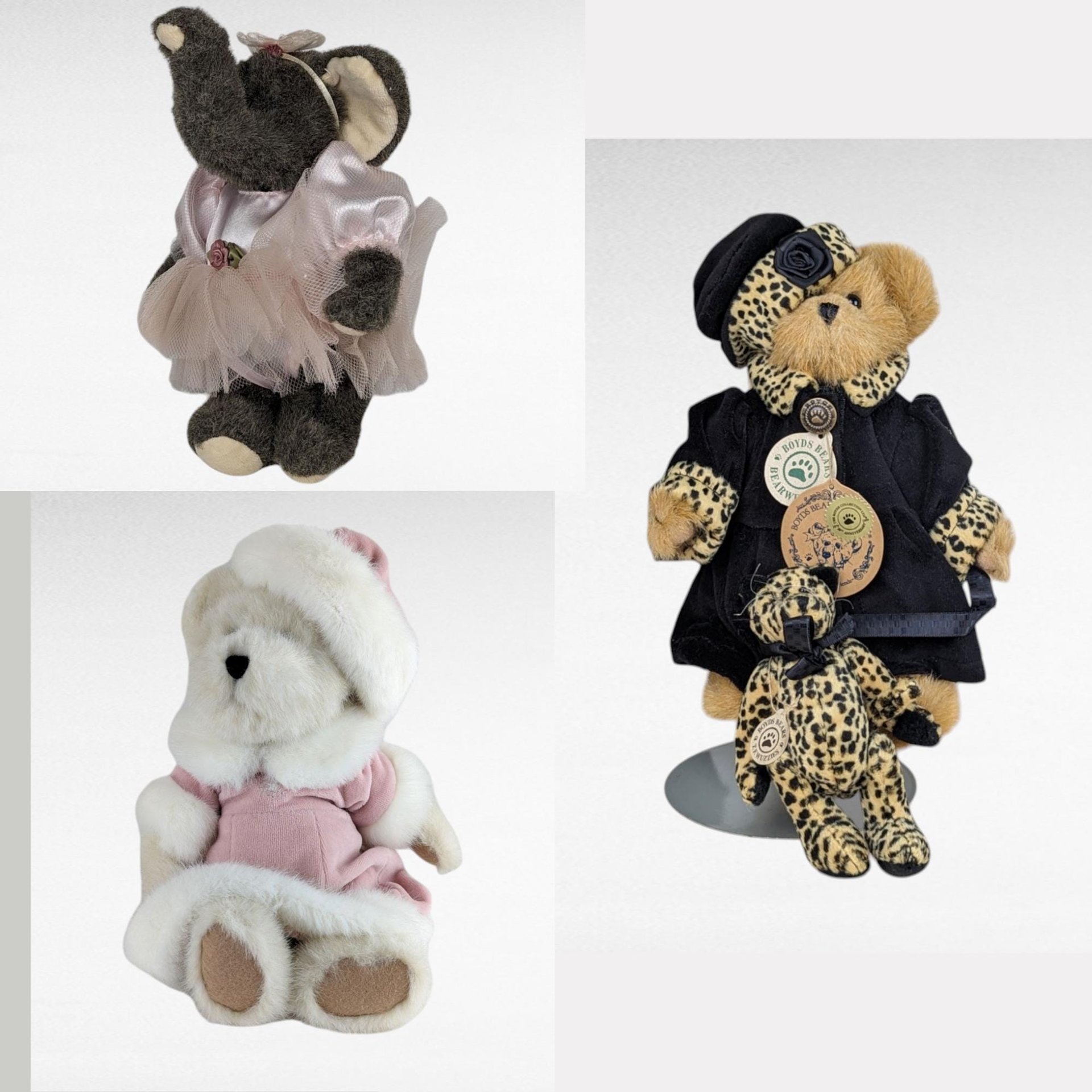 Vintage Boyds Bears Plush Collection, Collectible Boyds Bears, Bailey, Elephant, Pink Dress Bear, Gift for Bear Lovers