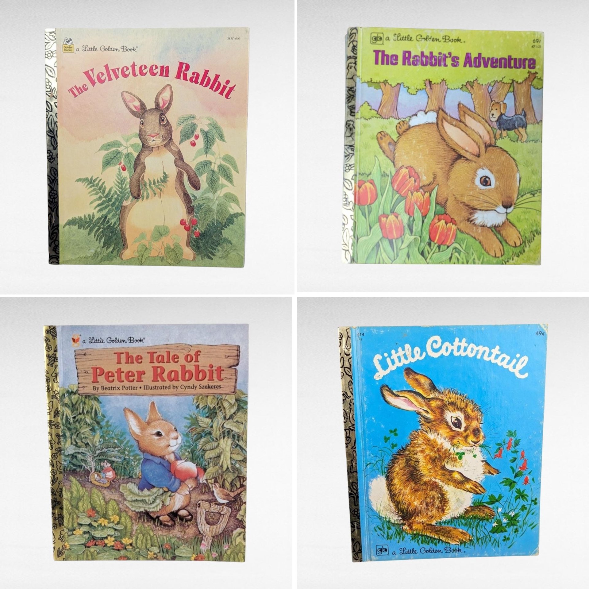 Vintage Bunny Rabbit Little Golden Book Lot, Velveteen Rabbit, Peter Rabbit, Little Cottontail, Rabbit's Adventure, Children's Books