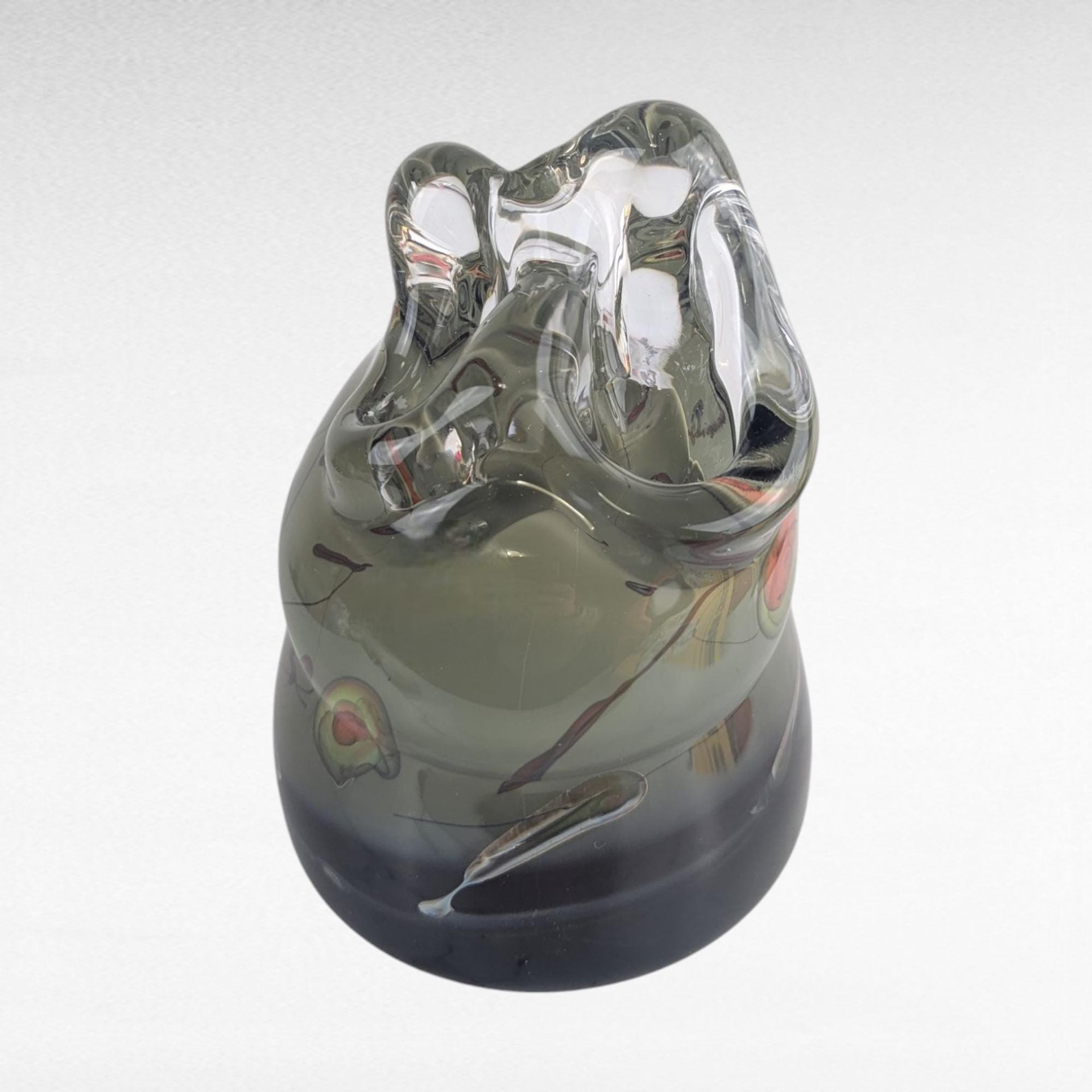 Vintage Art Glass Sculpture, Abstract Form, Signed (Unreadable), Decorative Glass Art, Heavy Glass Piece