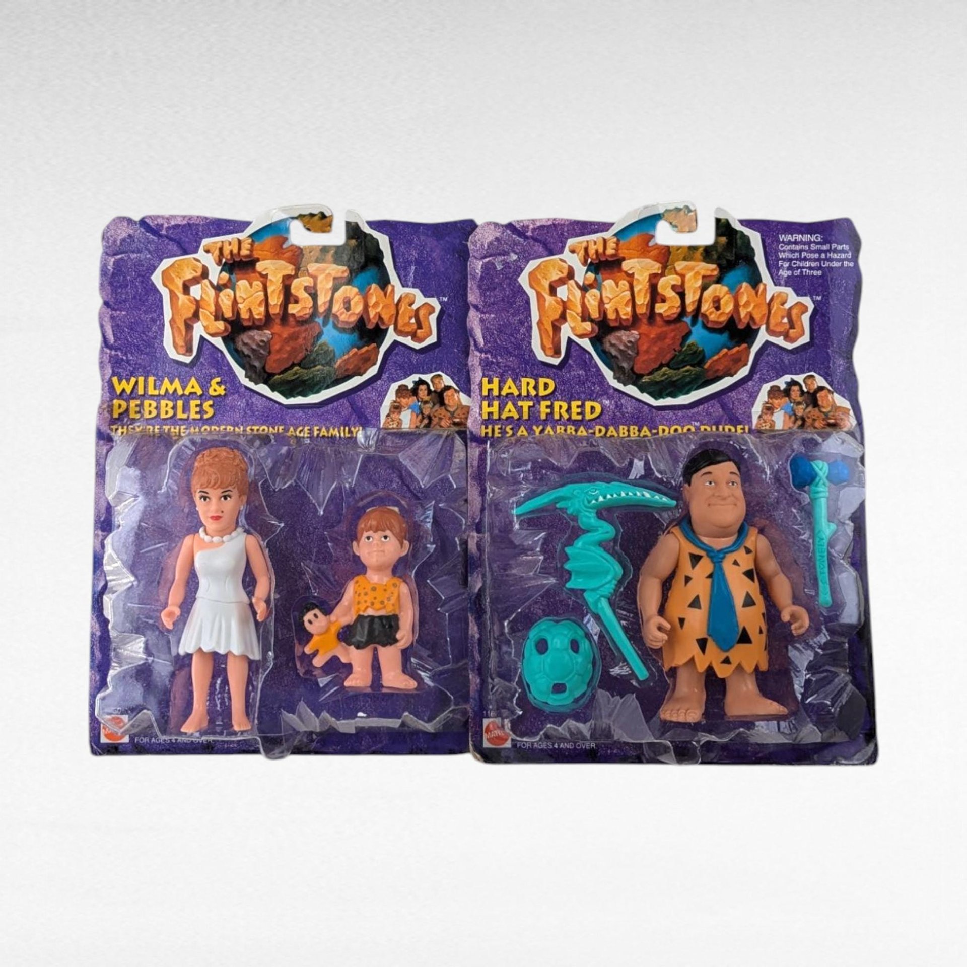 Mattel Flintstones Toy Set, Wilma & Pebbles, Hard Hat Fred, New in Package, Vintage Collectibles