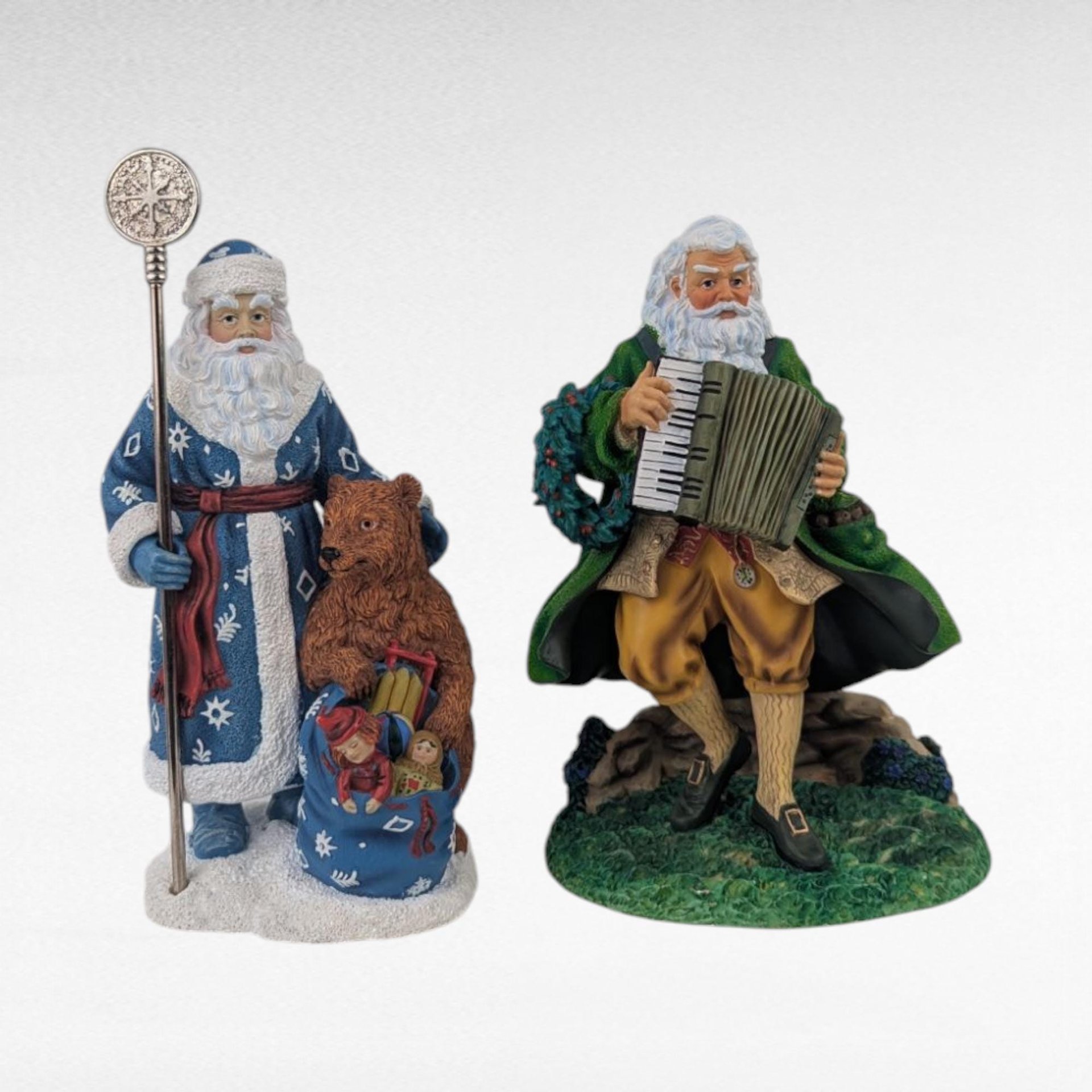 Vintage Pipka Santa Figurines, Russian and Irish Santa Claus Set, Collectible Holiday Decor, Christmas Gift, Limited Edition, Home Decor