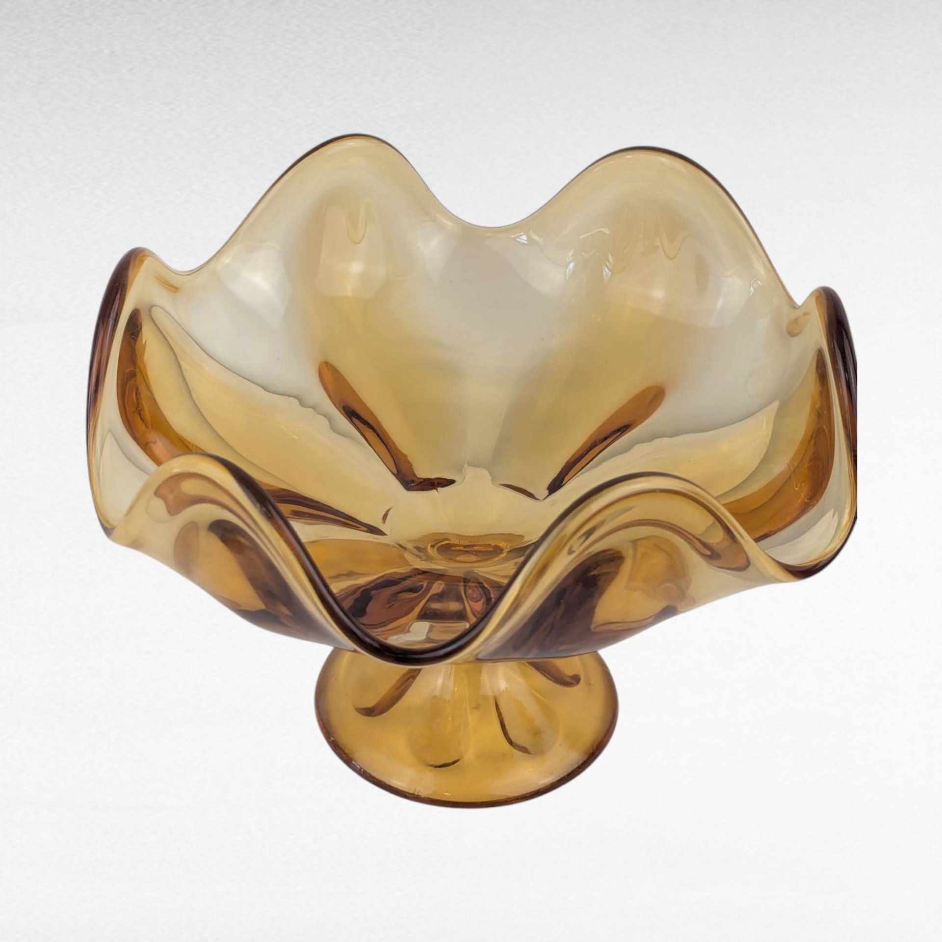 Vintage Viking Epic Amber Glass Compote Dish, Six Petal Footed Bowl, Mid Century Modern Decor, Gift for Hostess, Collector