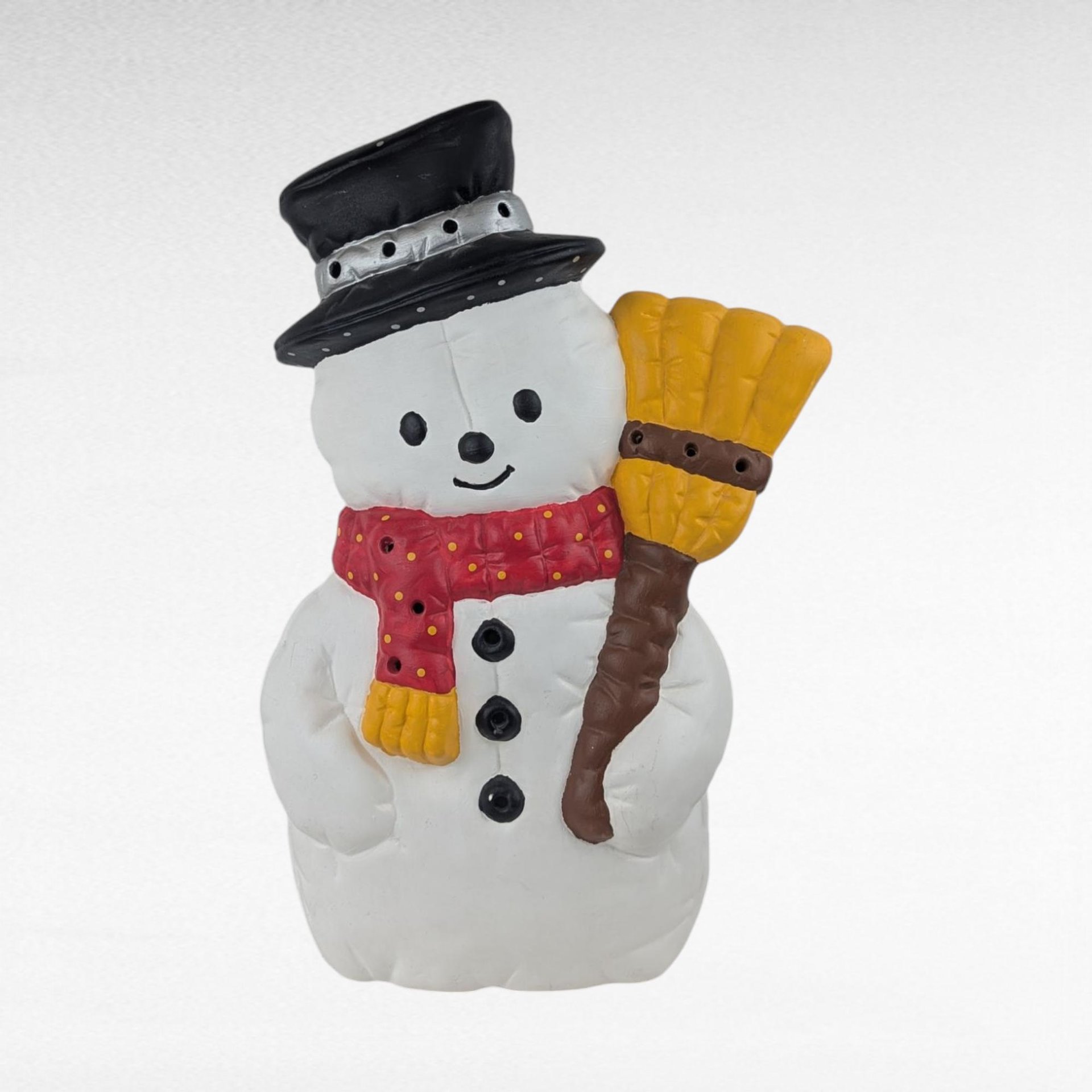 Vintage Ceramic Snowman Light Up (No Cord) Figure, Hand Painted Holiday Decor, 13.5 Inch Christmas Decoration, Gift for Snowman Collector