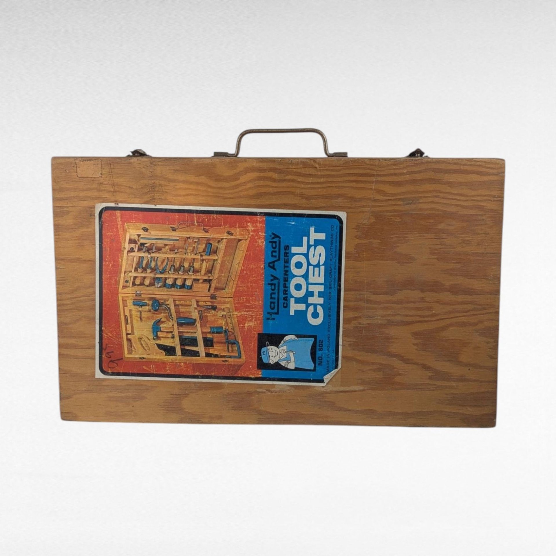 Vintage Handy Andy Tool Chest, Wooden Toy Tool Box, Kids Carpentry Set, Gift for Child, Retro Workshop Decor